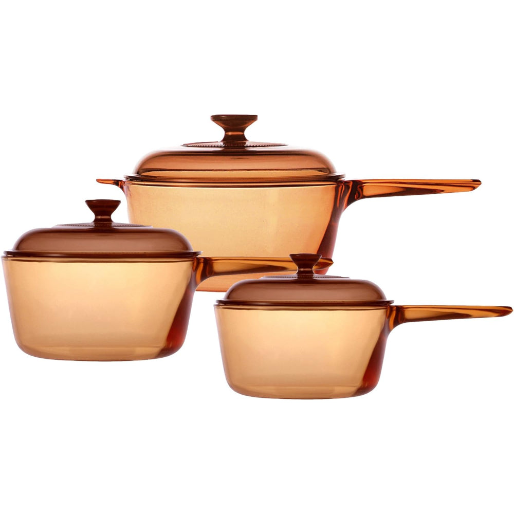 6PCS CVD SAUCE PAN SET AMBER 1X6PCS(VS-300 CL1) VISION (1.0L, 1.5L, 2.5L)