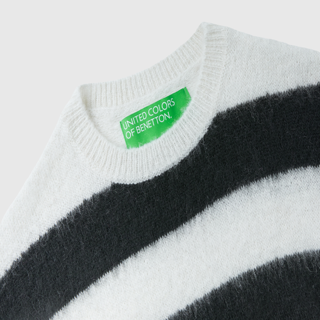 سترة مخططة من مزيج صوف الألبكة