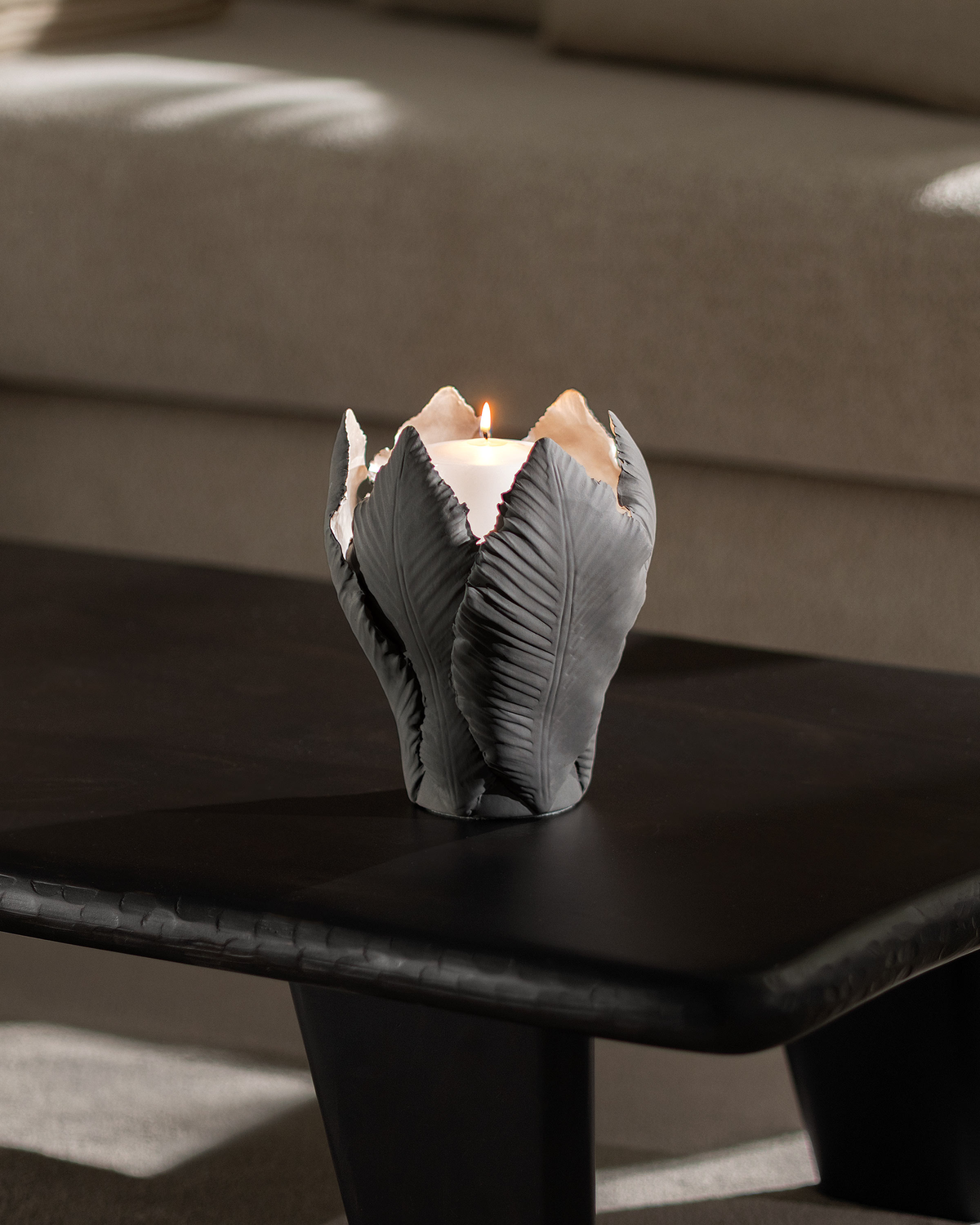 Togas Leffer ceramic candle holder in Grey