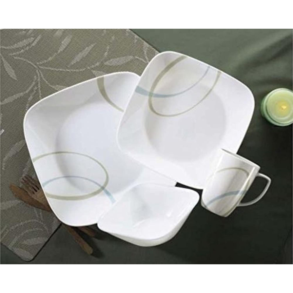 طقم عشاء كوريل 16 قطعة مربعة الشكل، رمل وسماء مع كوب