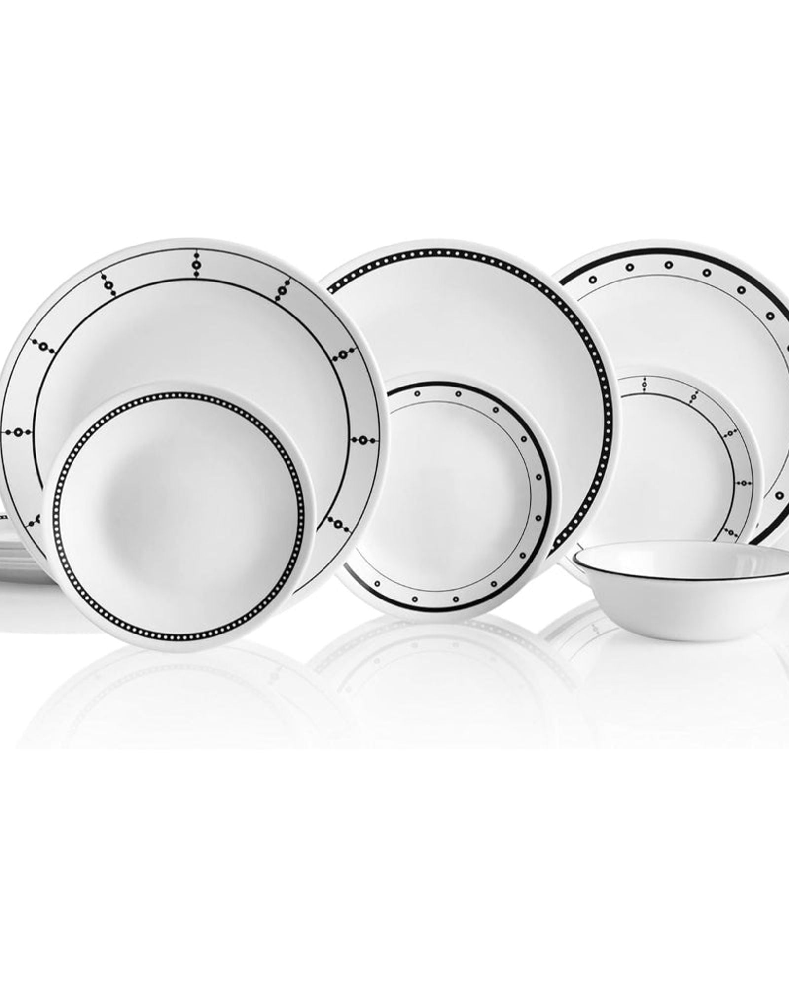 طقم عشاء كوريل 18 قطعة باللونين الأبيض والأسود