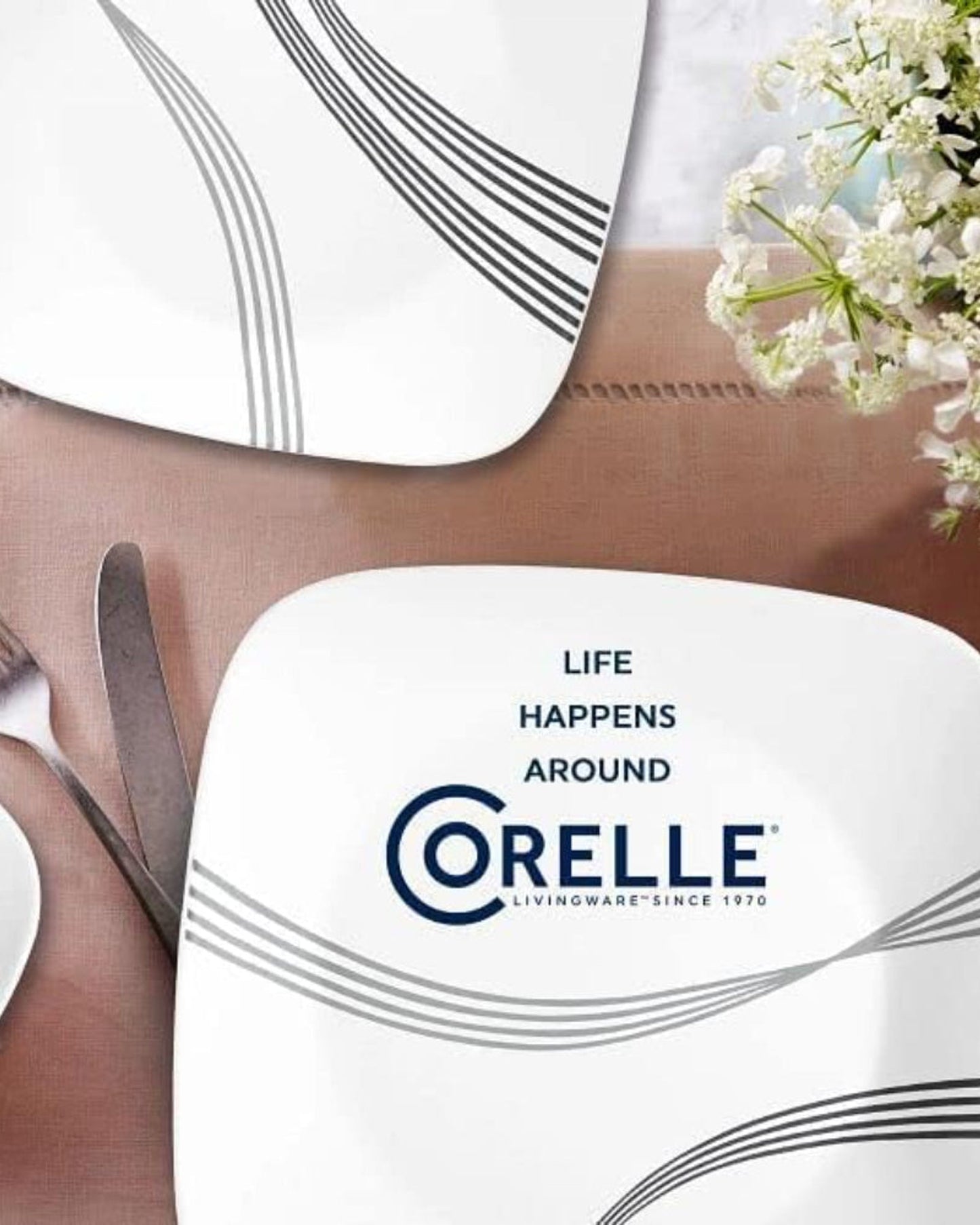 طقم عشاء كوريل 16 قطعة مربع الشكل، قوس حضري