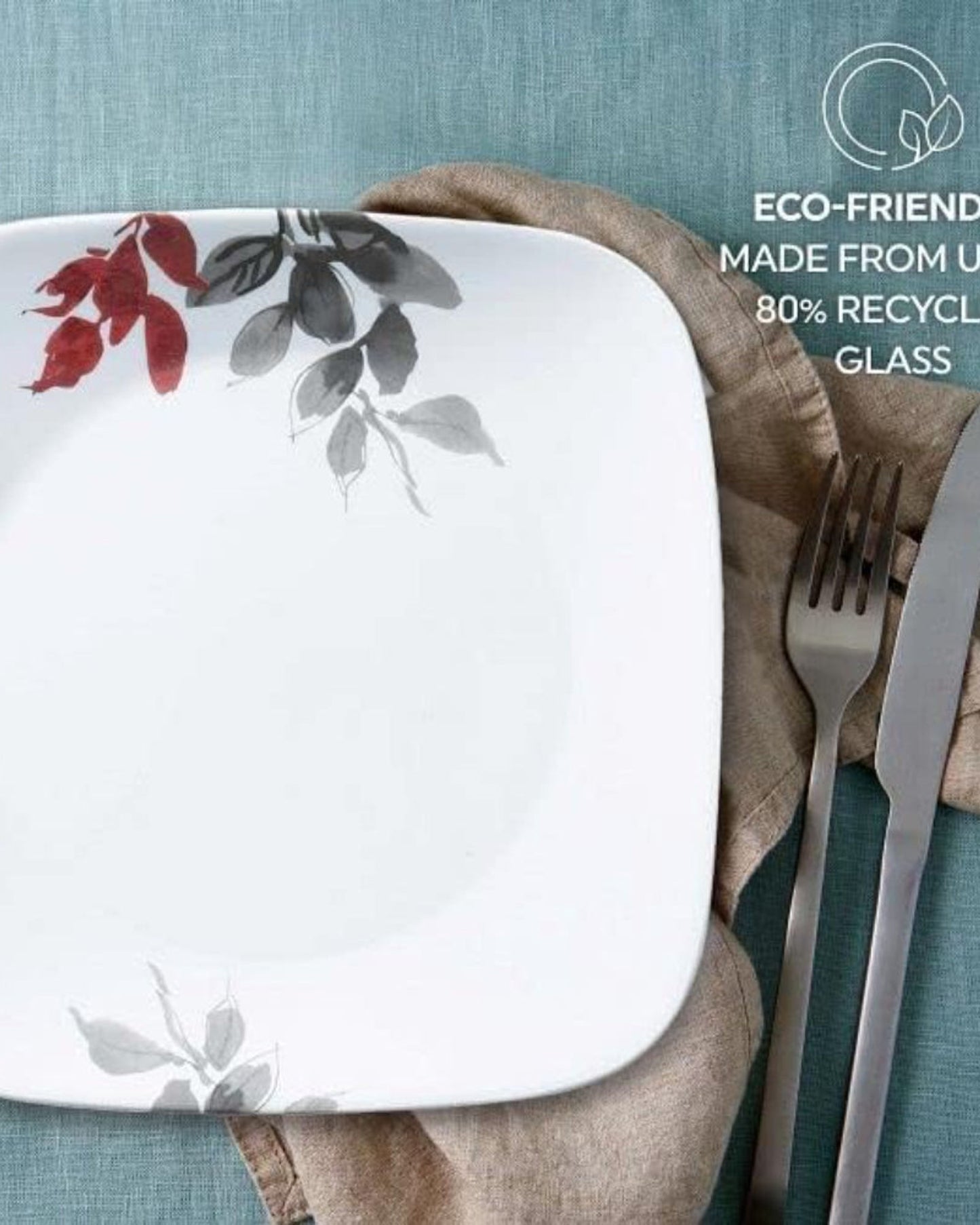 طقم عشاء كوريل مكون من 16 قطعة مربعة الشكل بنقشة أوراق كيوتو