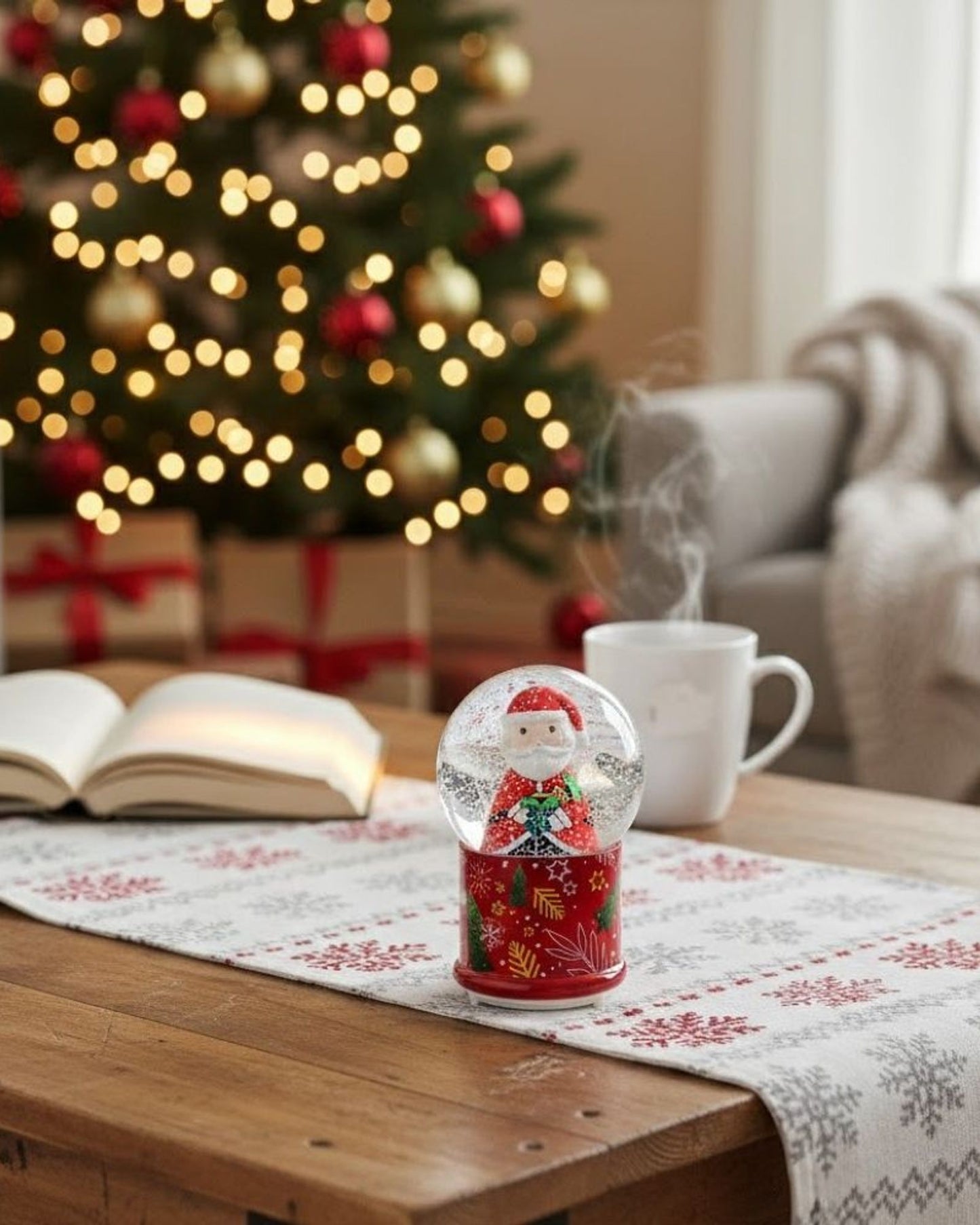 صندوق موسيقي/وعاء ثلجي من إيغان لعيد الميلاد مع بابا نويل بإضاءة LED، مقاس 10×12 سم - 120048