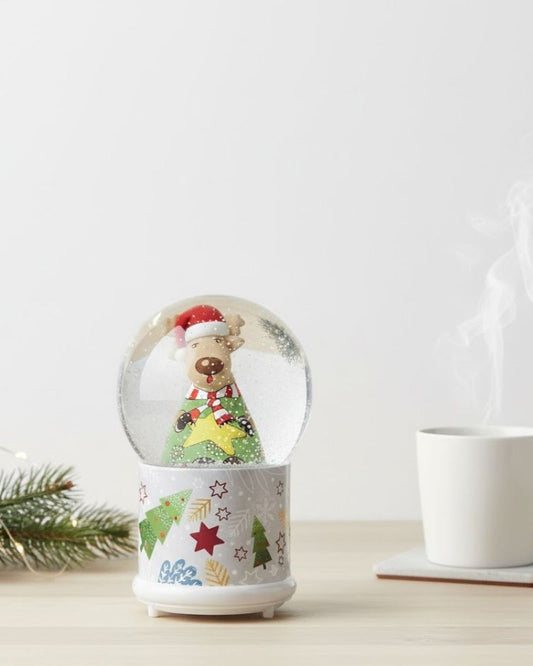 صندوق موسيقي/وعاء ثلجي من إيغان لعيد الميلاد مع غزال مضيء بإضاءة LED، مقاس 10×12 سم - 120050