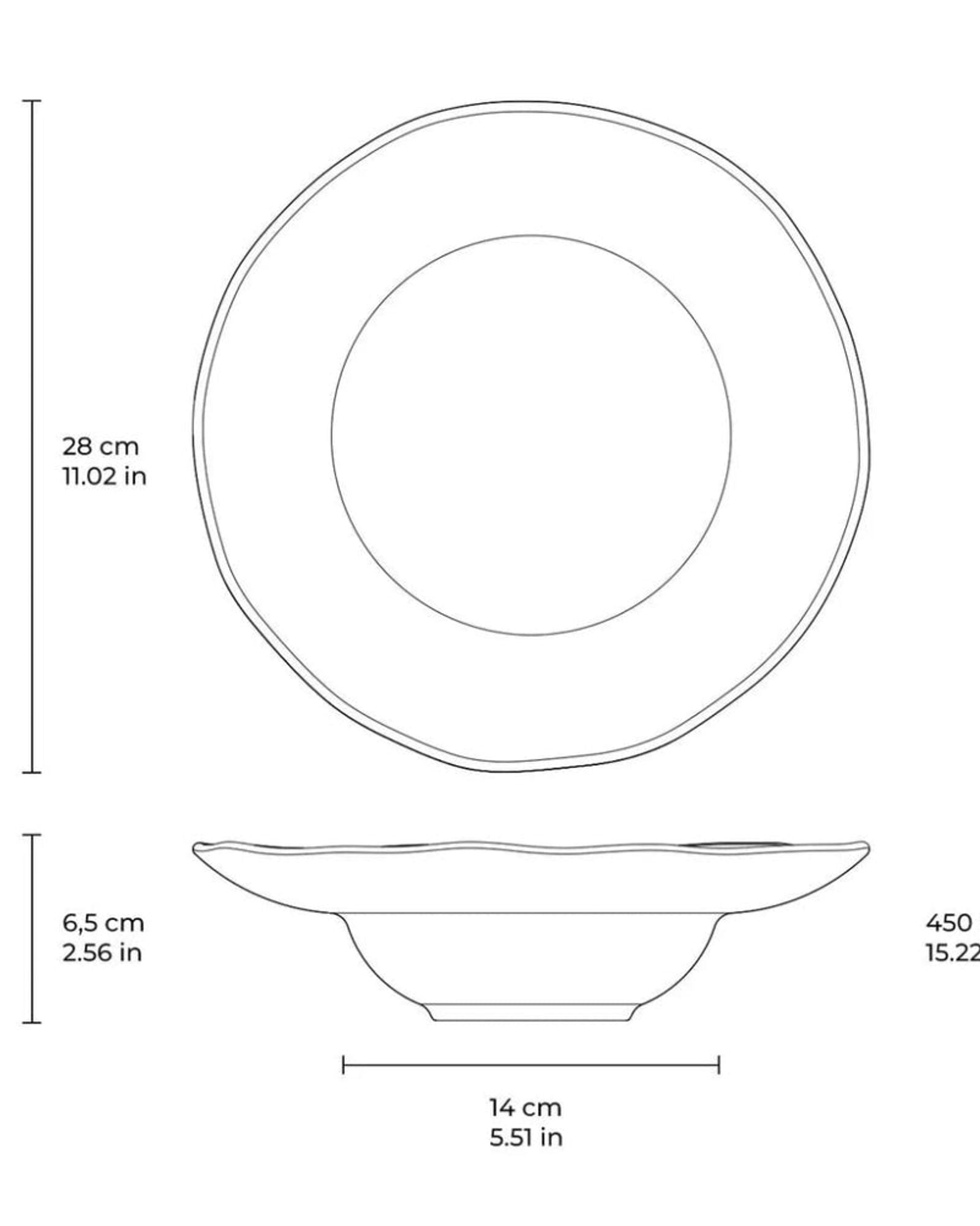 طبق عميق عضوي من الفخار الحجري مقاس 28×6.5 سم، سعة 450 مل، أسود غير لامع، صنع في البرازيل