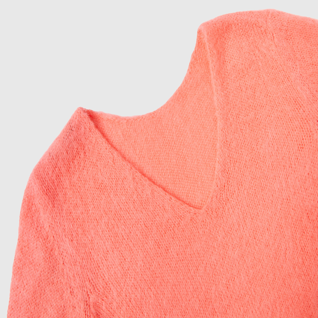 سترة موهير بلند برقبة على شكل حرف V