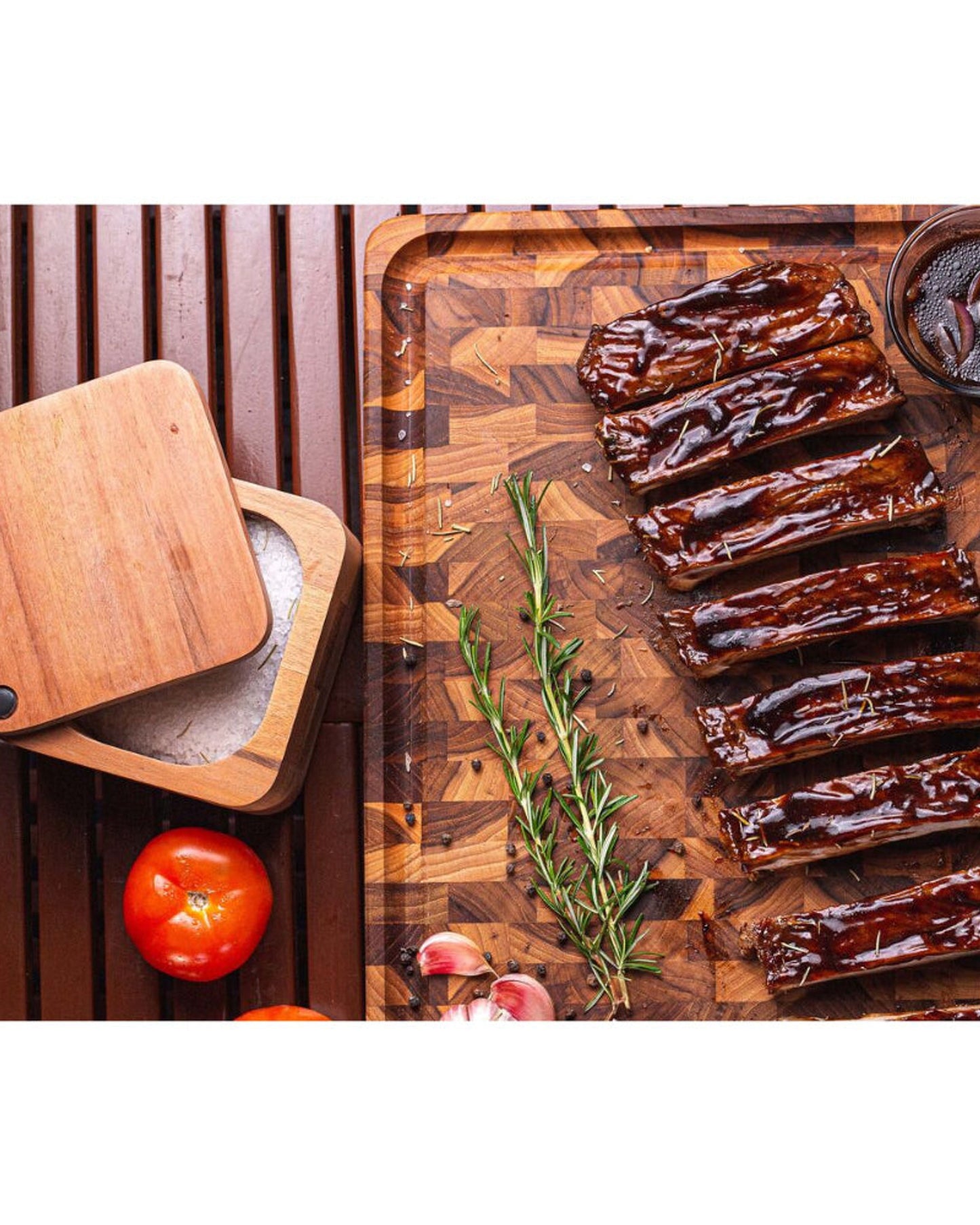 لوح شواء مستطيل الشكل من خشب الساج من ترامونتينا، ذو حبيبات طرفية، مع تشطيب بالزيت المعدني، 45 × 35 سم.