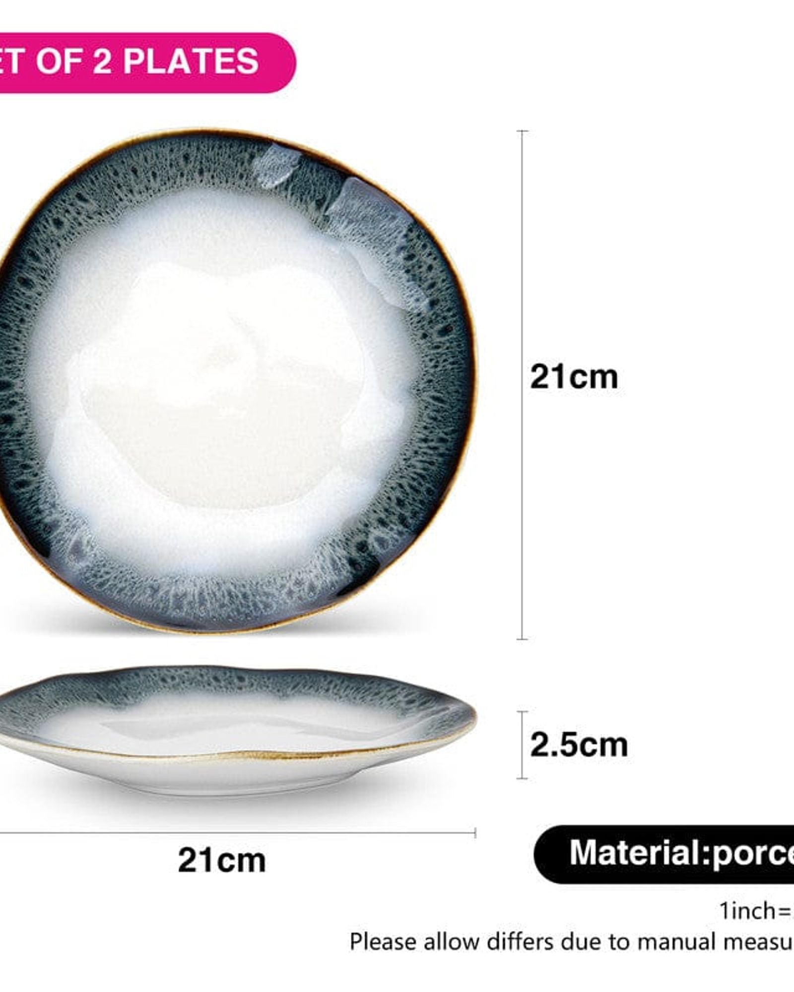 أطباق فيسمان جالاكتيكا من البورسلين، قطعتين، مقاس 21 سم