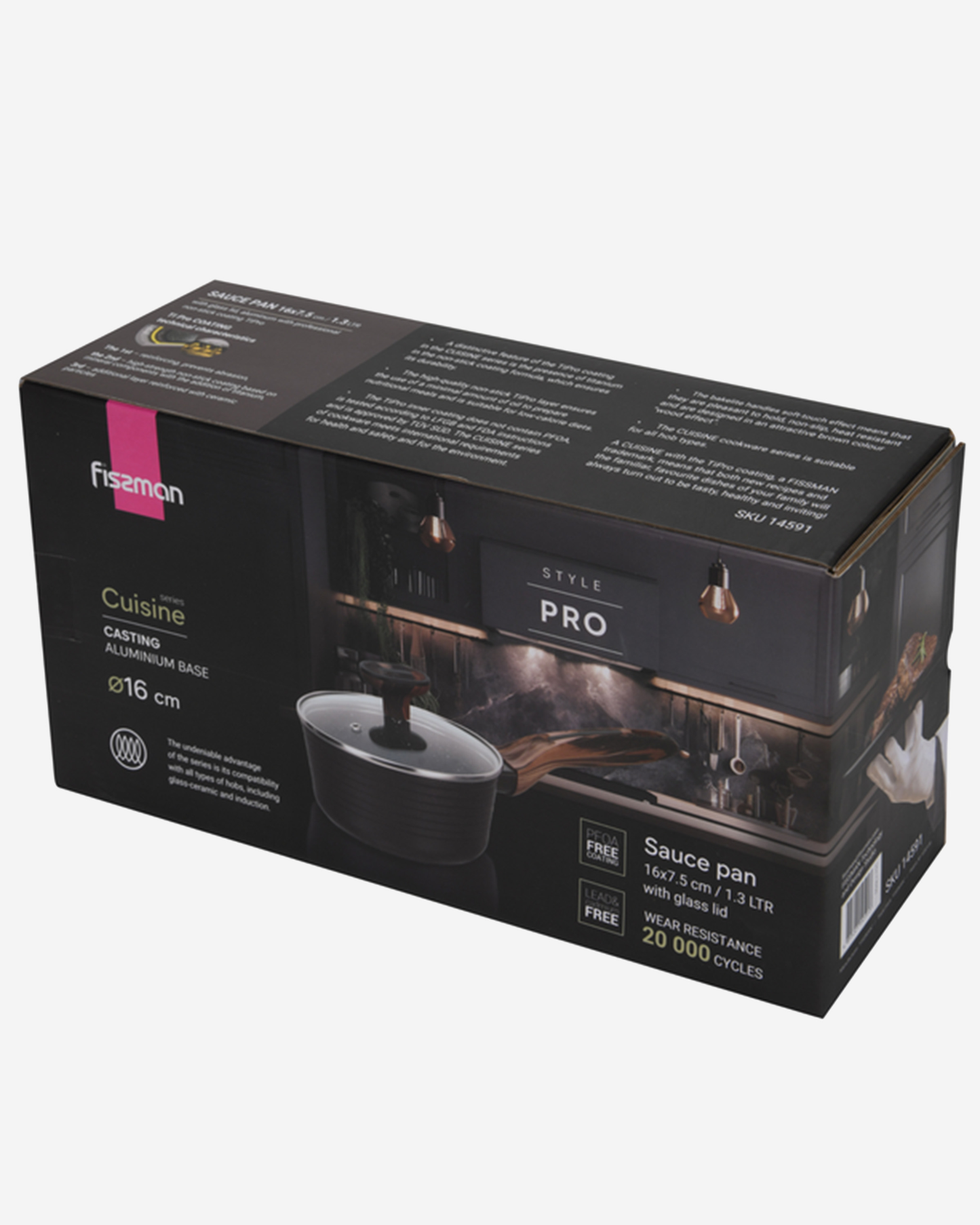 Fissman Non Stick Aluminium Sauce Pan Cuisine 16×7.5cm / 1.3L with Glass Lid