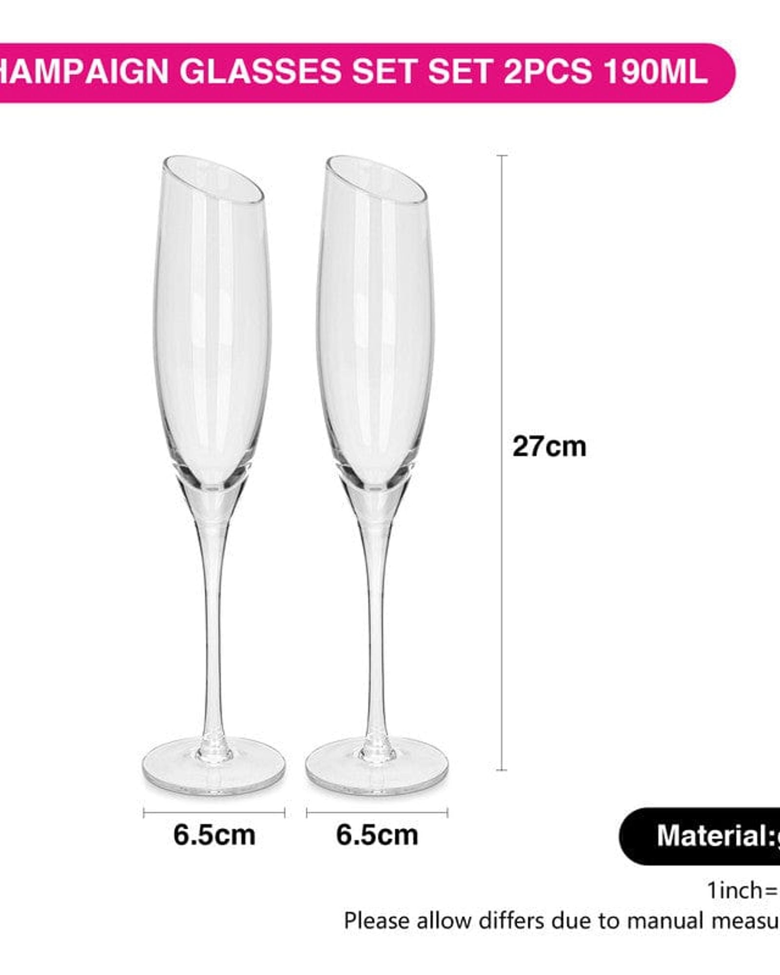 طقم أكواب شمبانيا من فيسمان، قطعتين، سعة 190 مل