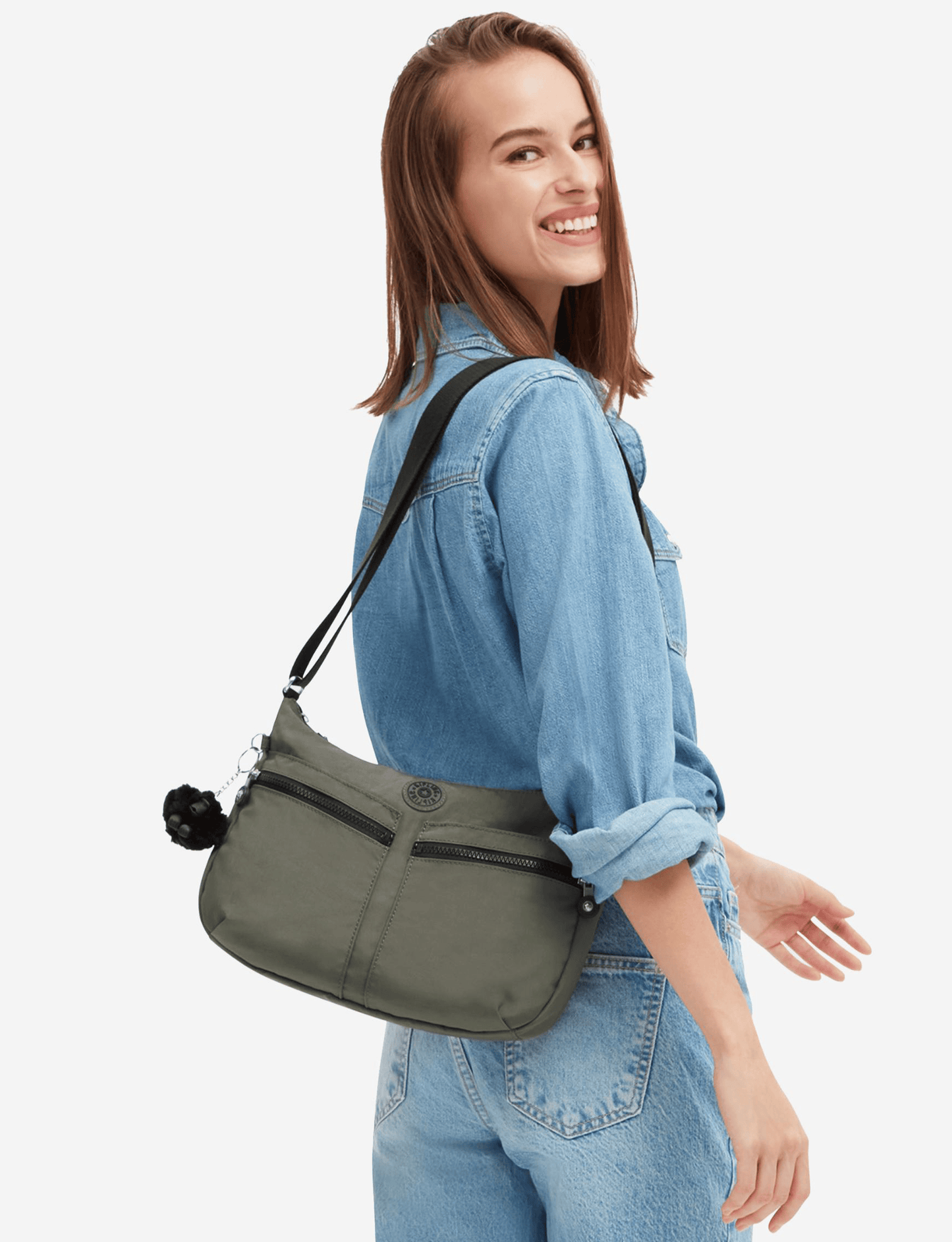 KIPLING Izellah Green Moss حقيبة كروس متوسطة 02144-88D