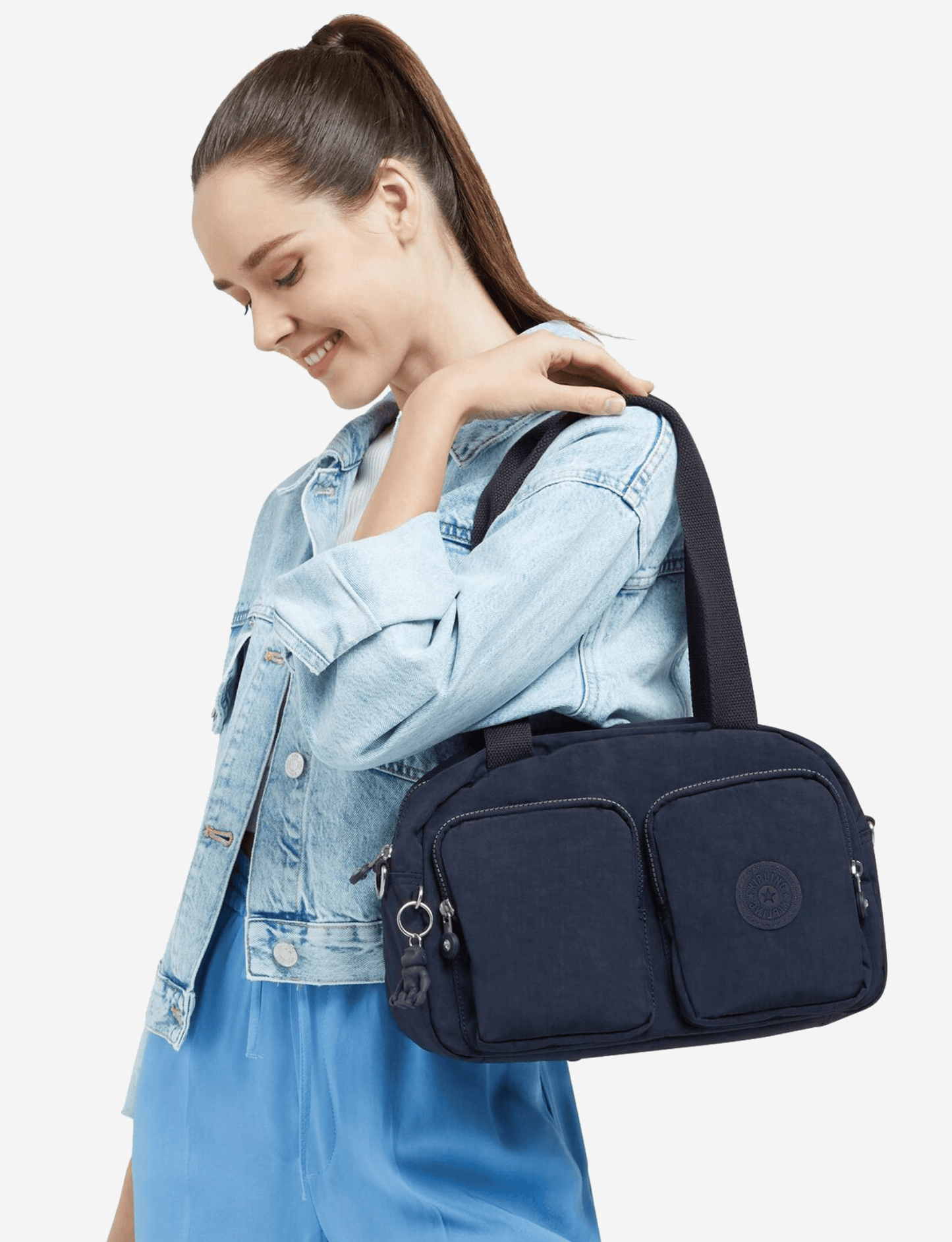 KIPLING Cool Defea Blue Bleu 2 حقيبة كتف متوسطة (مع حزام كتف قابل للإزالة) I2849-96V