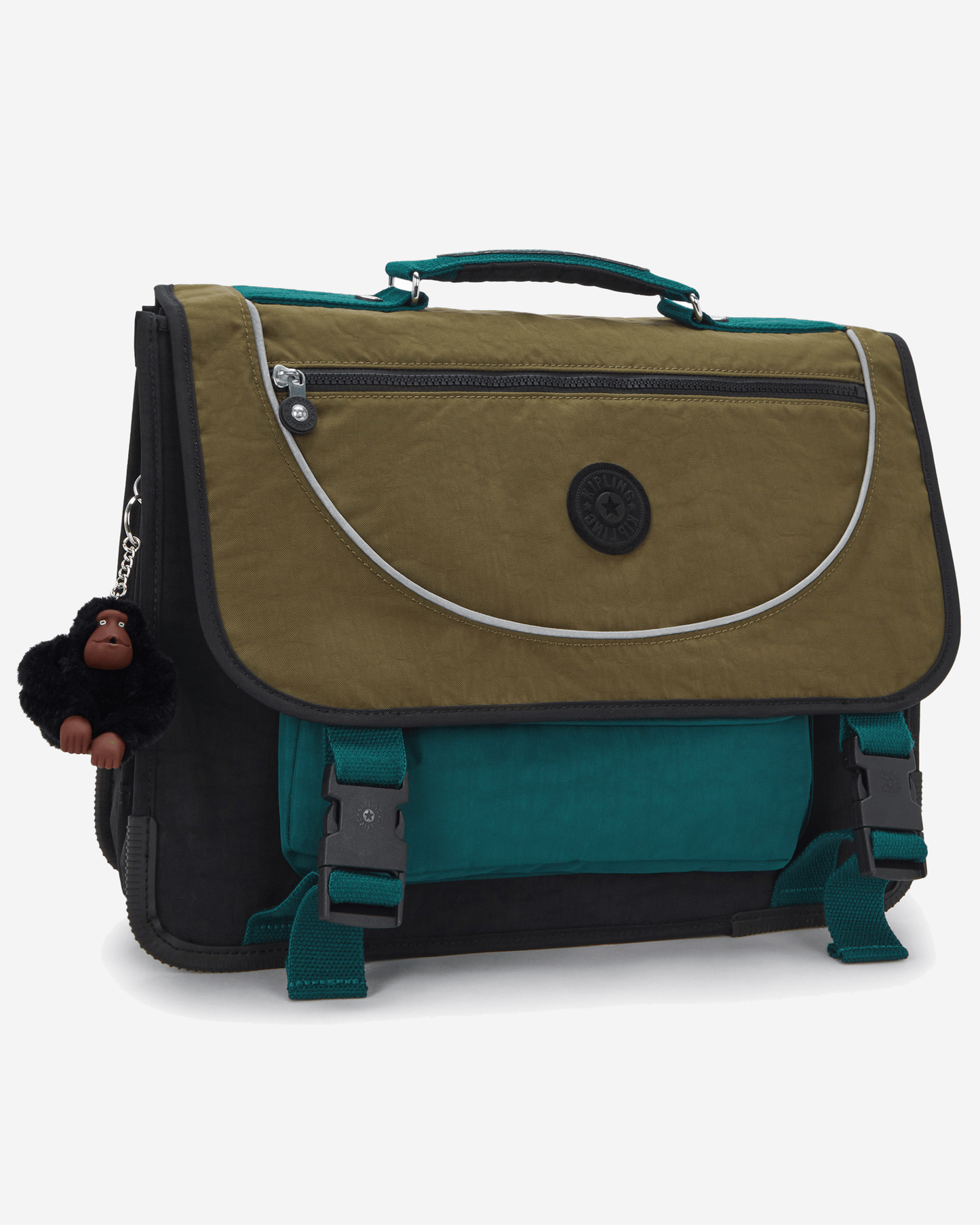 حقيبة مدرسية متوسطة من Kipling Preppy باللون الأسود الكاكي مع غطاء للمطر 12074-5FY