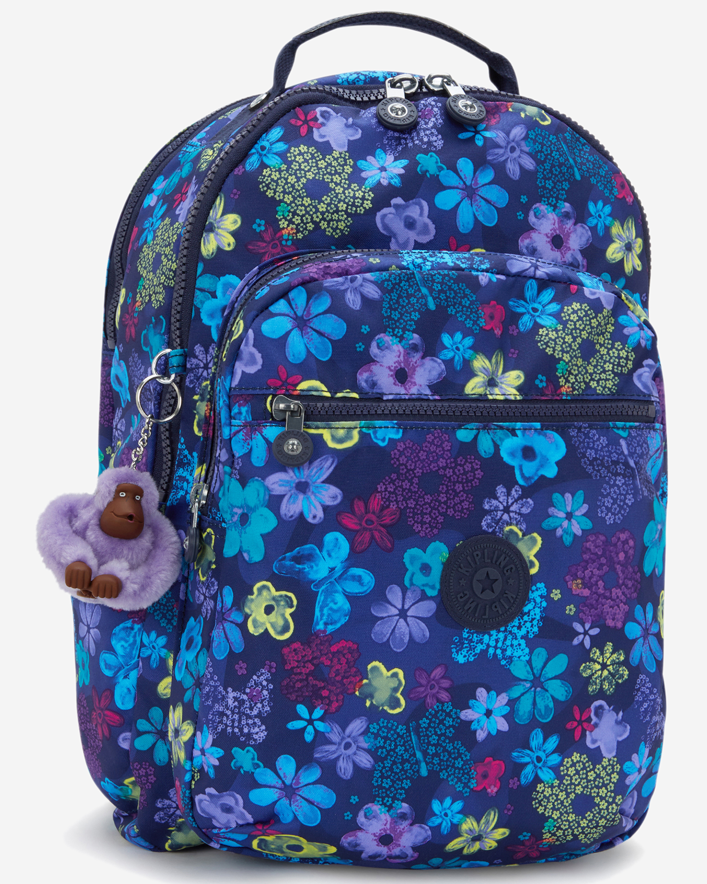 Kipling Seoul Lap Dark Flwr Stamp Large Backpack with Laptop Compartment I5816-4FM