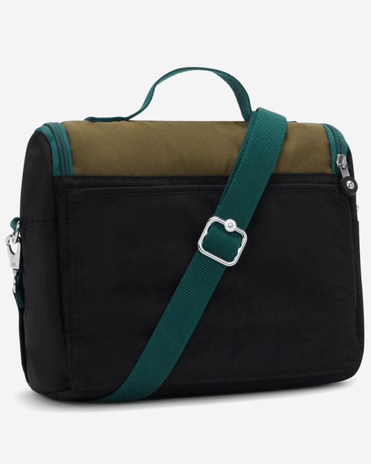 Kipling New Kichirou Black Khaki Bl حقيبة غداء كبيرة مع جيب ترولي 15289-5FY