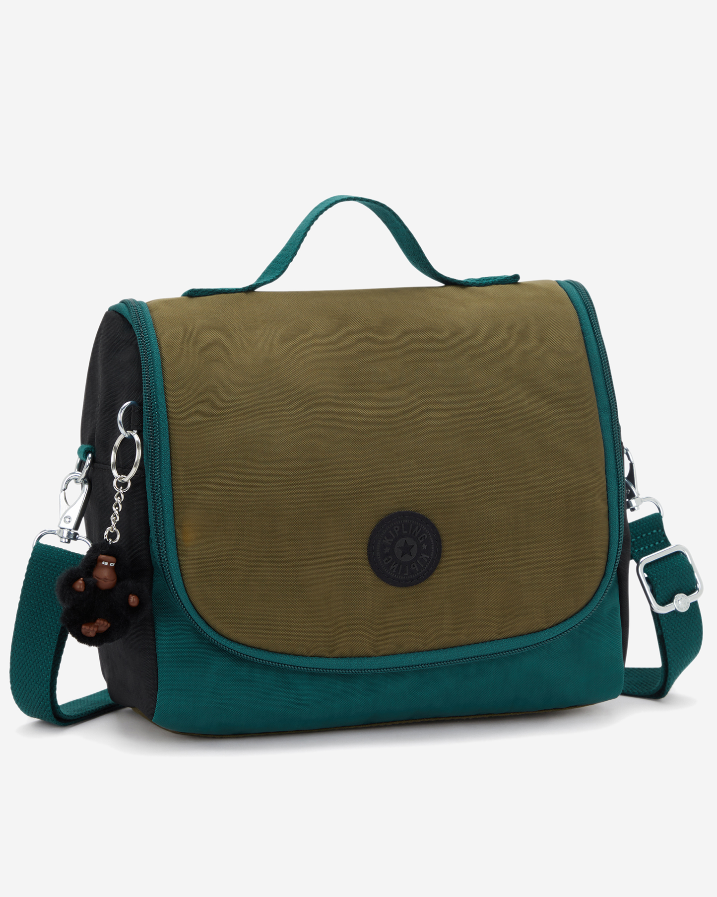 Kipling New Kichirou Black Khaki Bl حقيبة غداء كبيرة مع جيب ترولي 15289-5FY