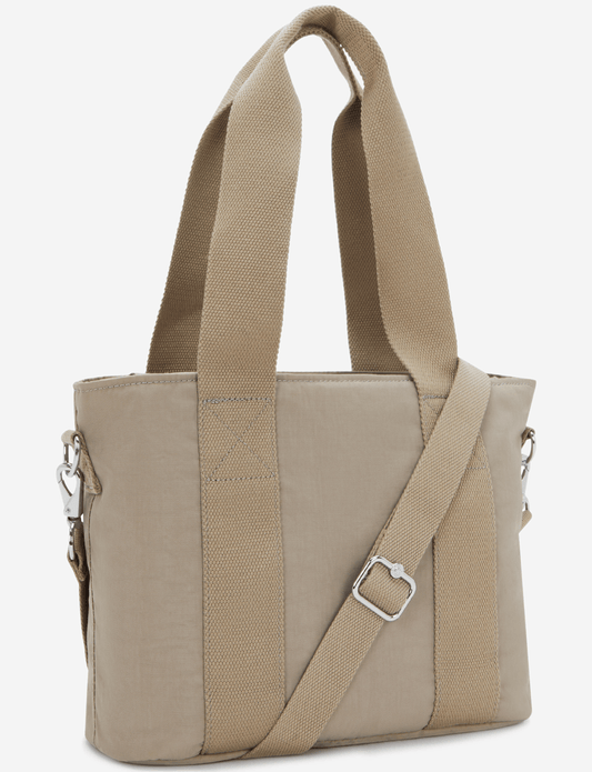 KIPLING Minta M Up حقيبة توت متوسطة بلون رمادي فاتح ناعم (مع حزام كتف قابل للإزالة) I8642-4PW