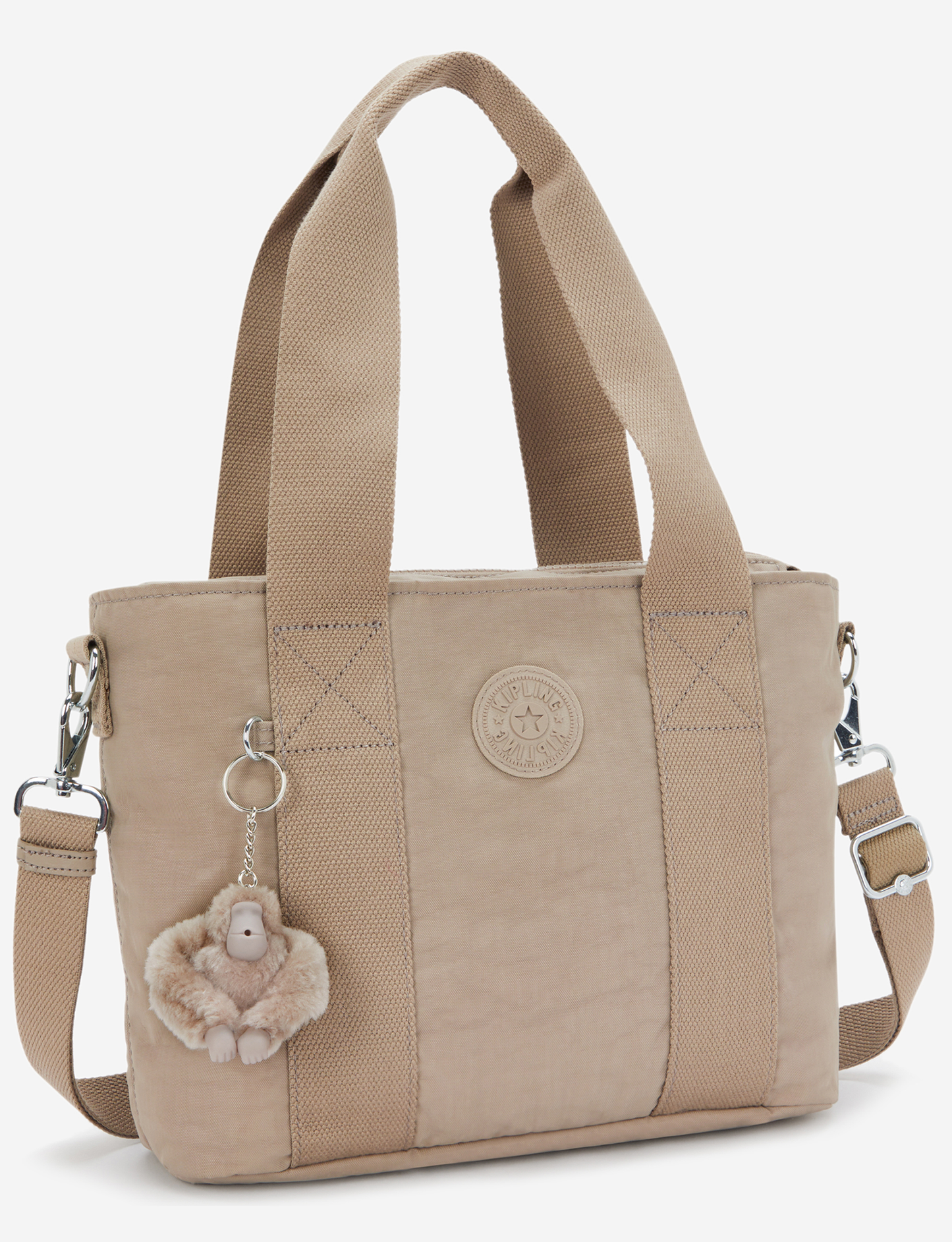 KIPLING Minta M Up حقيبة توت متوسطة بلون رمادي فاتح ناعم (مع حزام كتف قابل للإزالة) I8642-4PW