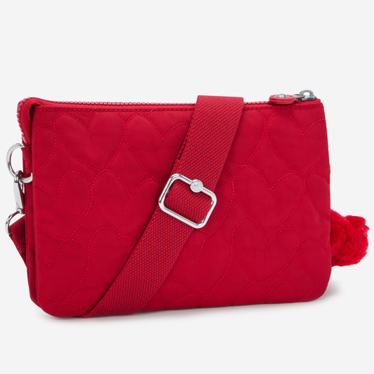 KIPLING ريري حقيبة كروس بودي صغيرة حمراء بطبعات قلوب (مع حزام كتف قابل للإزالة) I5358-1HU