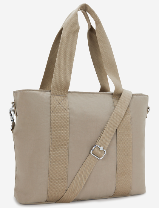 KIPLING حقيبة يد كبيرة ناعمة بلون رمادي ترابي فاتح (مع حزام كتف قابل للإزالة) I8258-4PW