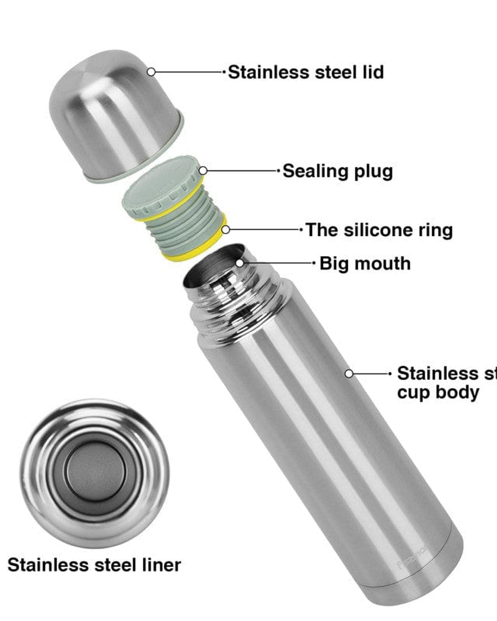قارورة فيسمان مزدوجة الجدار مفرغة من الهواء، 750 مل، مصنوعة من الفولاذ المقاوم للصدأ