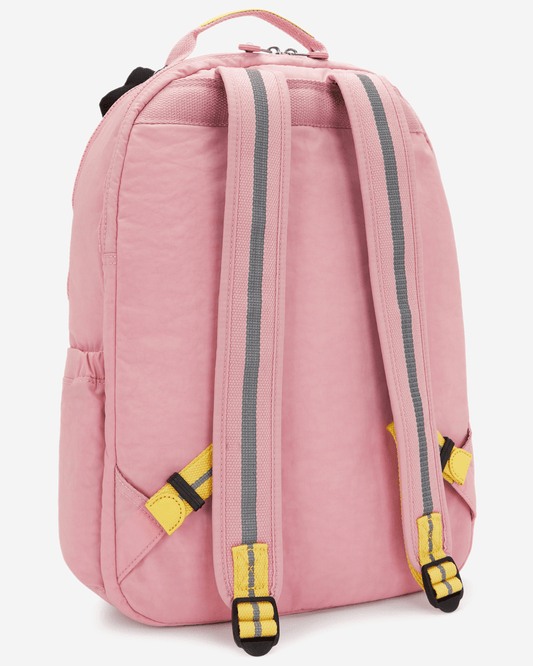 حقيبة ظهر كبيرة من Kipling طراز Seoul Lap Pink Daisy مع حجرة للكمبيوتر المحمول I8555-1MI