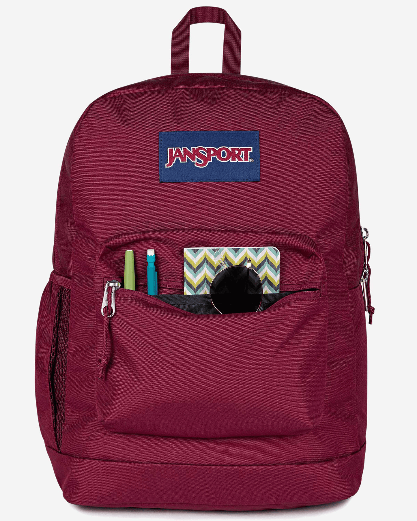 حقيبة ظهر JanSport Cross Town Plus باللون الأحمر الكرزي اللامع