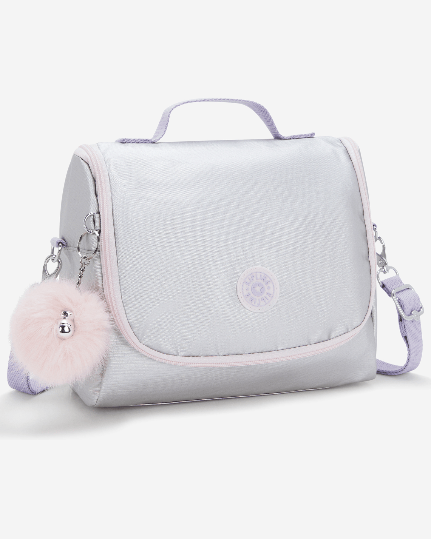 حقيبة غداء كبيرة Kipling New Kichirou Silver Glow Met مع حزام للحقيبة المتدحرجة I5356-54M