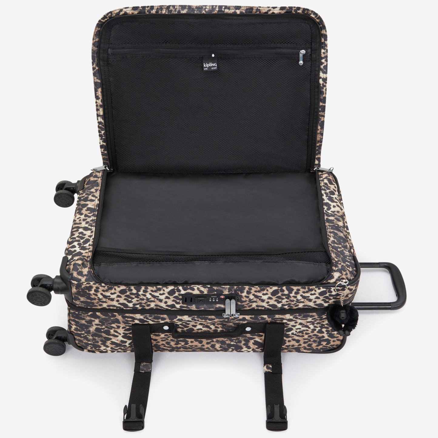 KIPLING Spontaneous M حقيبة سفر بعجلات متوسطة بطبعة جلد الفهد البري I4556-6JP
