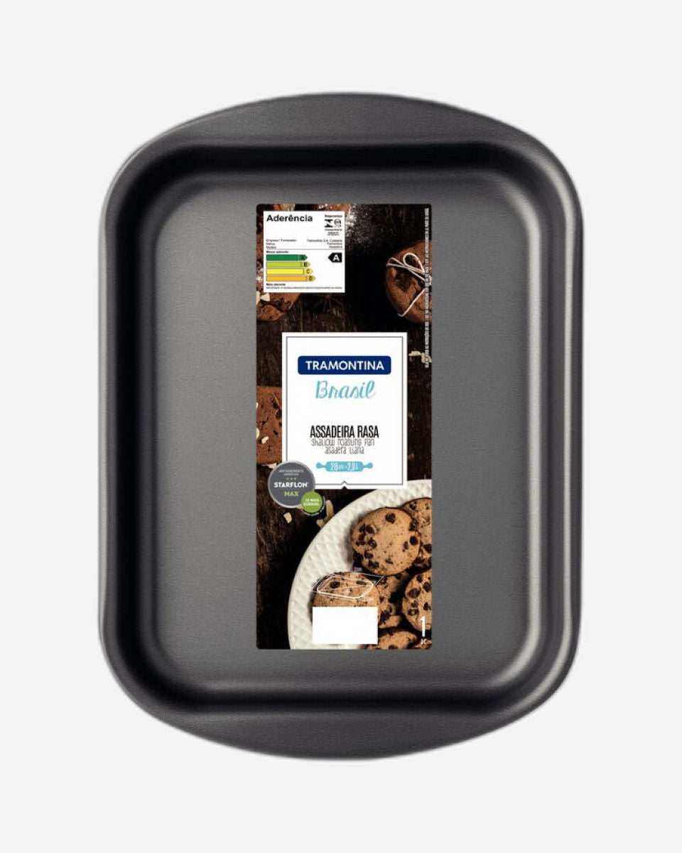 صينية تحميص مسطحة من الألومنيوم من ترامونتينا برازيل، مطلية من الداخل والخارج بطبقة ستارفلون ماكس غير لاصقة، لون جرافيت، 28 سم، 2 لتر