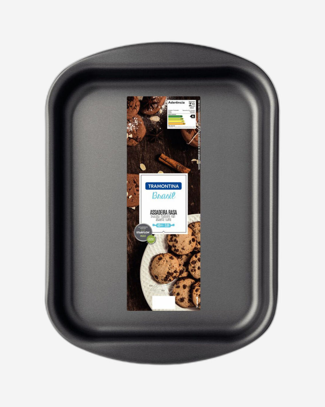 مقلاة مسطحة من الألومنيوم من ترامونتينا برازيل مع طبقة ستارفلون ماكس غير لاصقة داخلية وخارجية من الجرافيت، 40 سم، 3.8 لتر