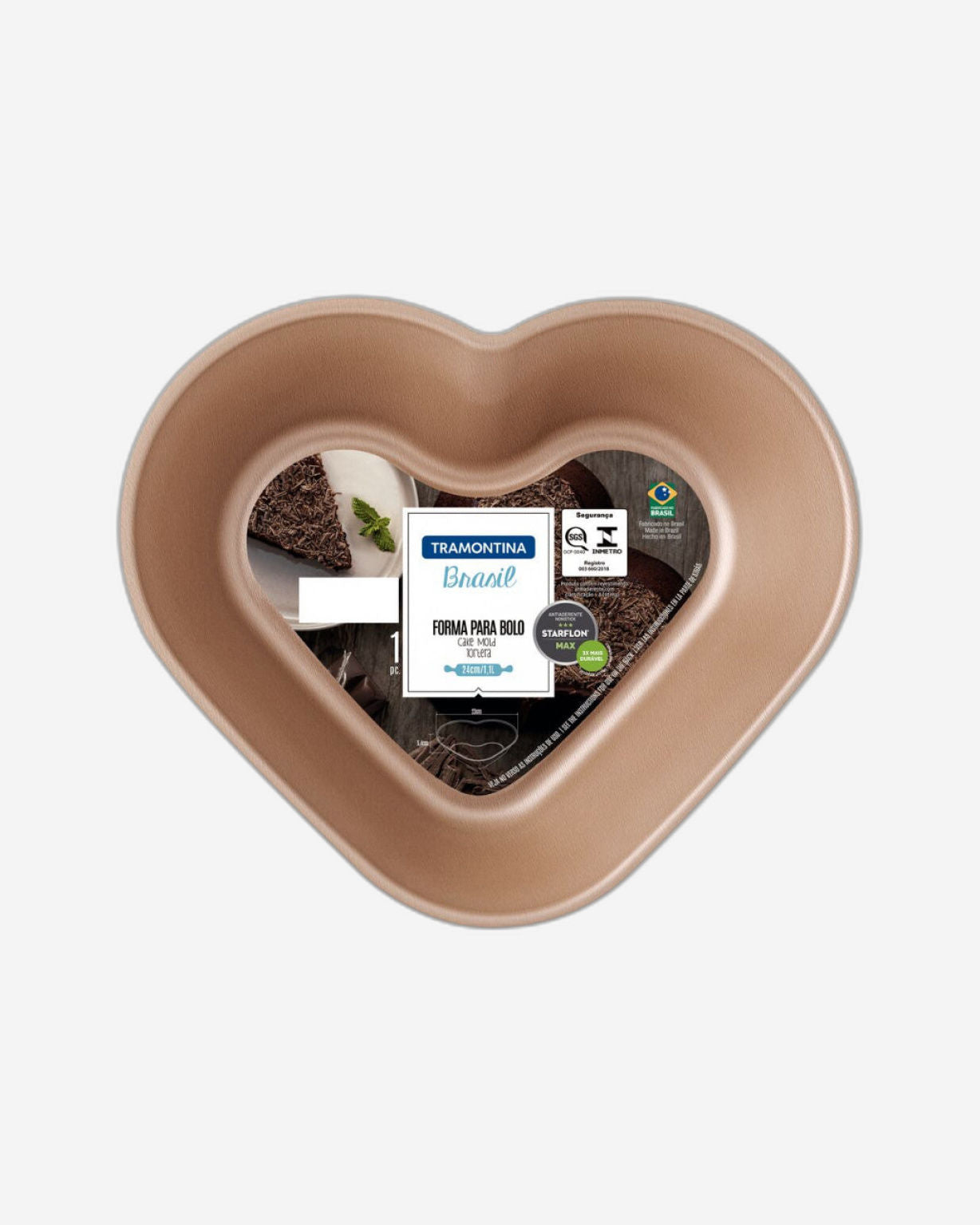 قالب كيك ترامونتينا برازيل على شكل قلب من الألومنيوم مع طلاء ستارفلون ماكس غير لاصق، أحمر، 24 سم، 1.1 لتر
