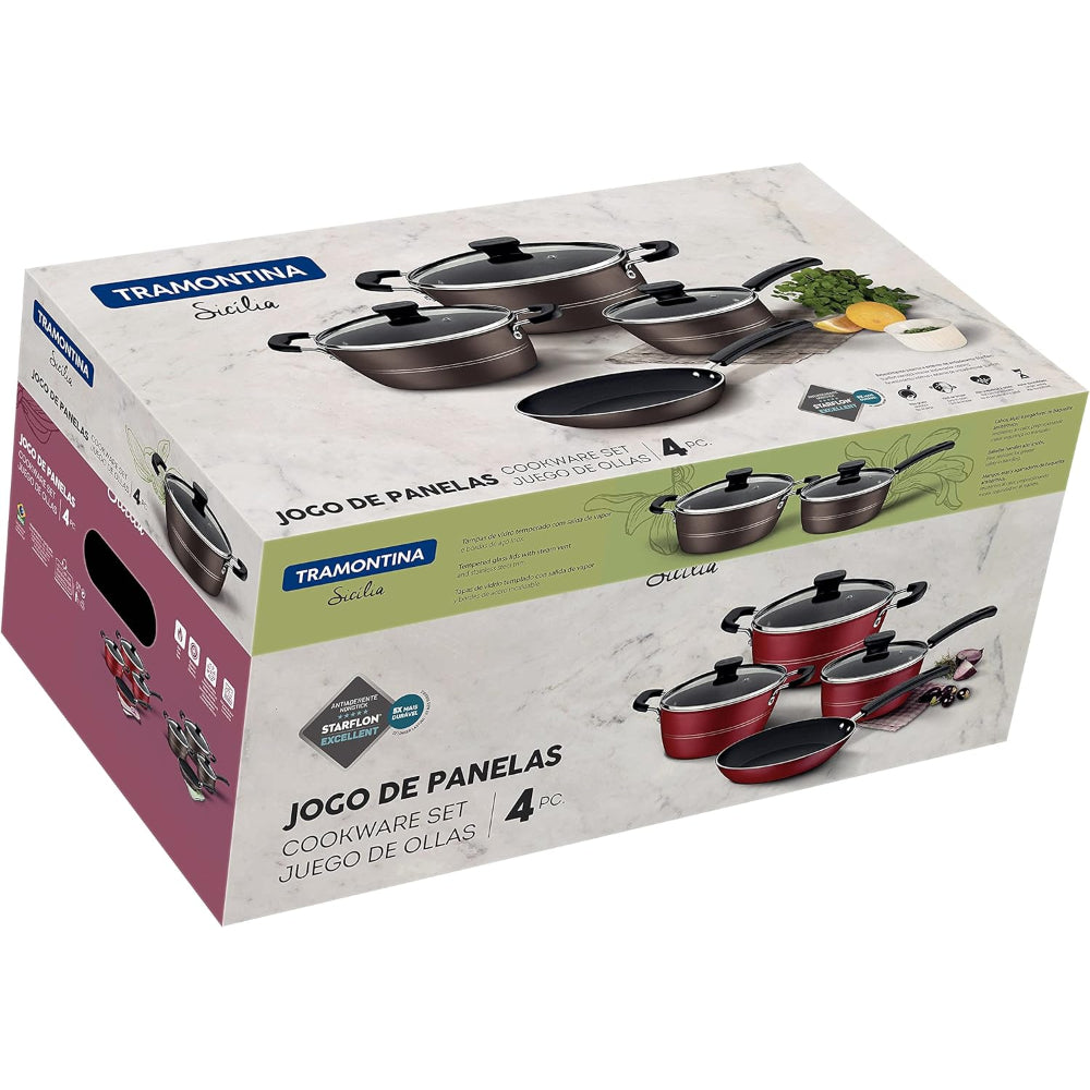 طقم أواني طهي ترامونتينا برازيل سيسيليا من 7 قطع من الألومنيوم بلون البندق مع طلاء ستارفلون ممتاز غير لاصق من الداخل والخارج
