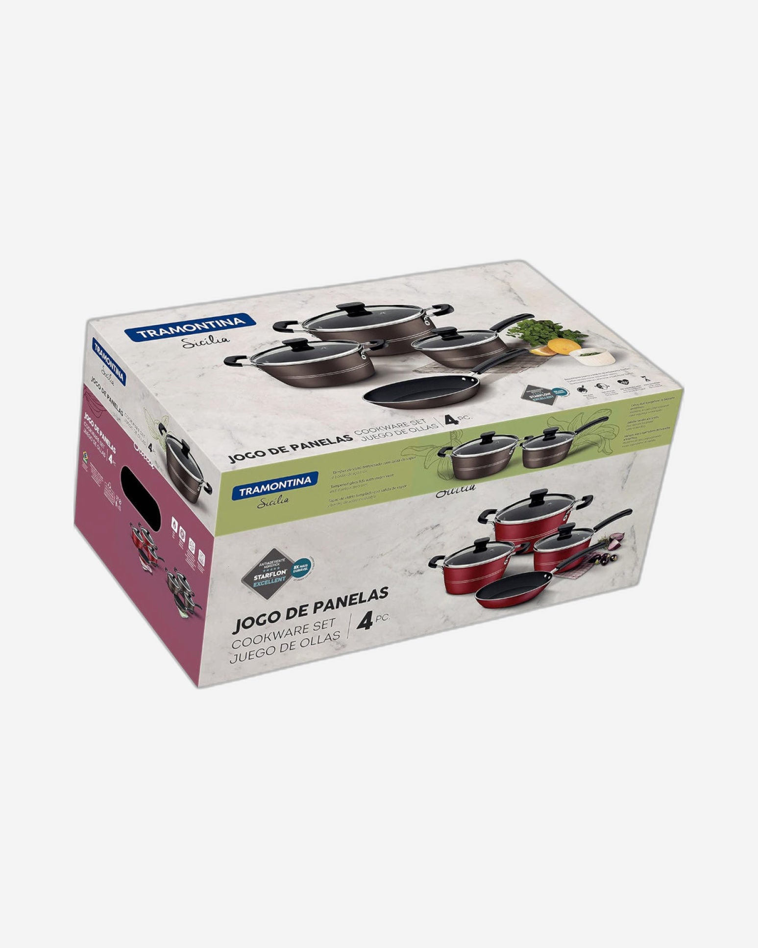 طقم أواني طهي ترامونتينا برازيل سيسيليا من 7 قطع من الألومنيوم بلون البندق مع طلاء ستارفلون ممتاز غير لاصق من الداخل والخارج