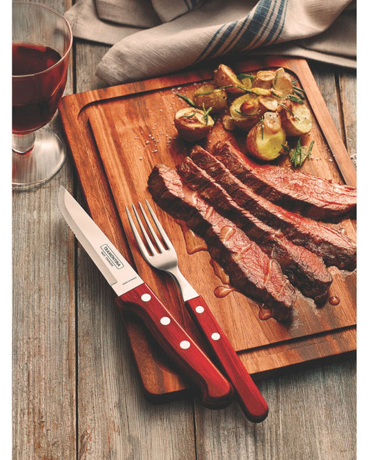 شوكة مائدة ترامونتينا تشوراسكو ذات أسنان من الفولاذ المقاوم للصدأ ومقبض من خشب البولي وود الأحمر المعالج