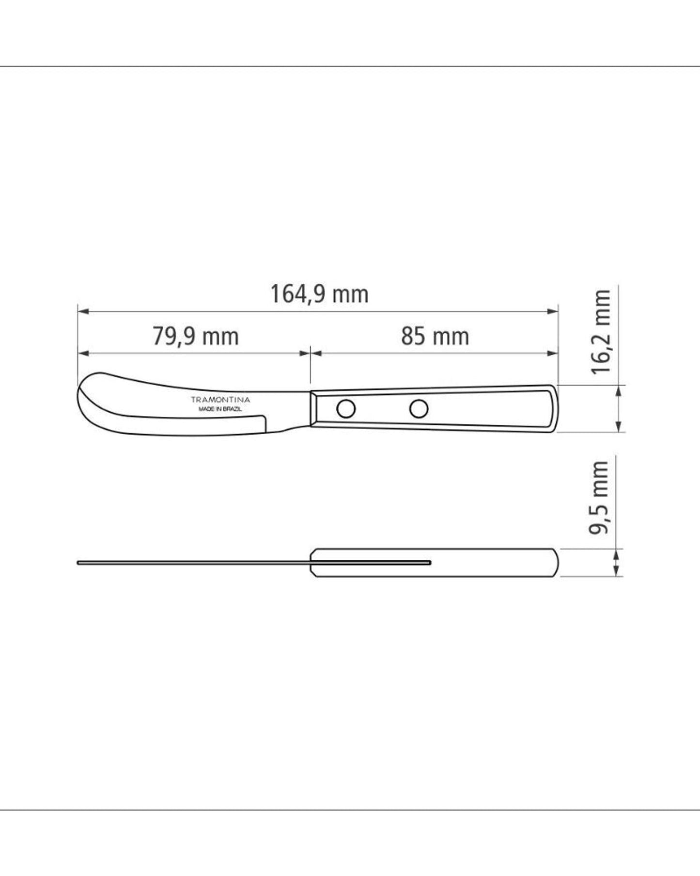 سكين زبدة ترامونتينا بشفرة من الفولاذ المقاوم للصدأ ومقبض من الخشب المعالج باللون البني (بولي وود) 3 بوصات
