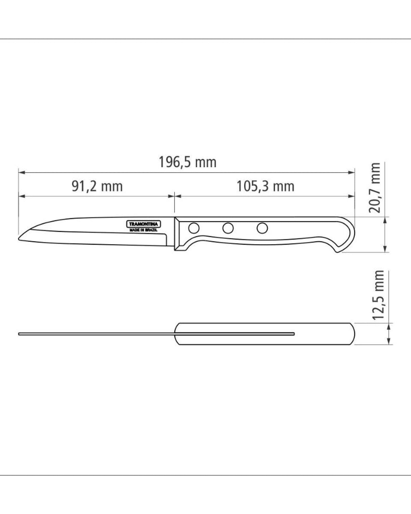 سكين ترامونتينا بولي وود 3 بوصة للخضراوات والفواكه بشفرة من الفولاذ المقاوم للصدأ ومقبض من الخشب المعالج باللون الأحمر
