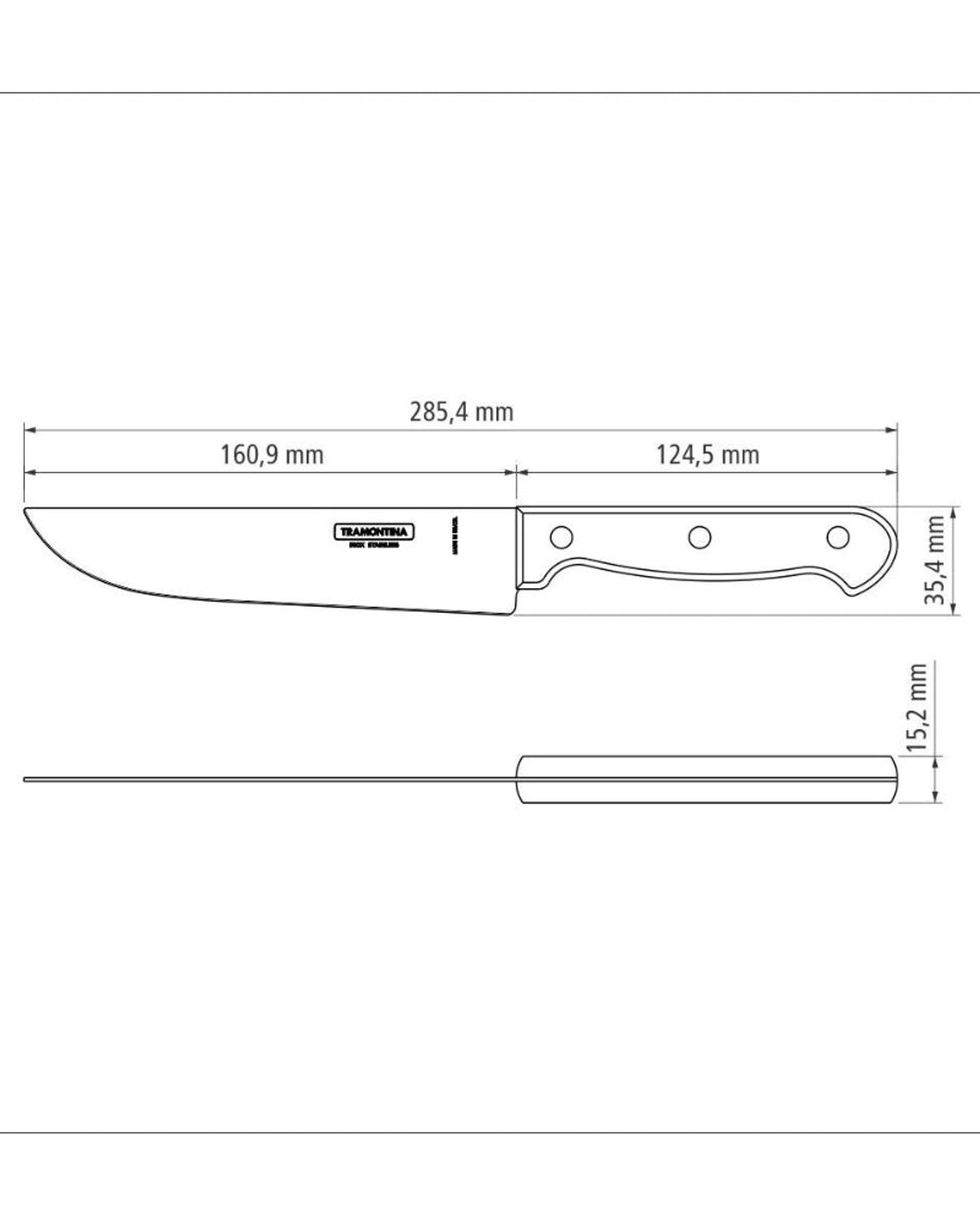 سكين مطبخ ترامونتينا بولي وود 6 بوصة بشفرة من الفولاذ المقاوم للصدأ ومقبض من الخشب المعالج باللون الأحمر
