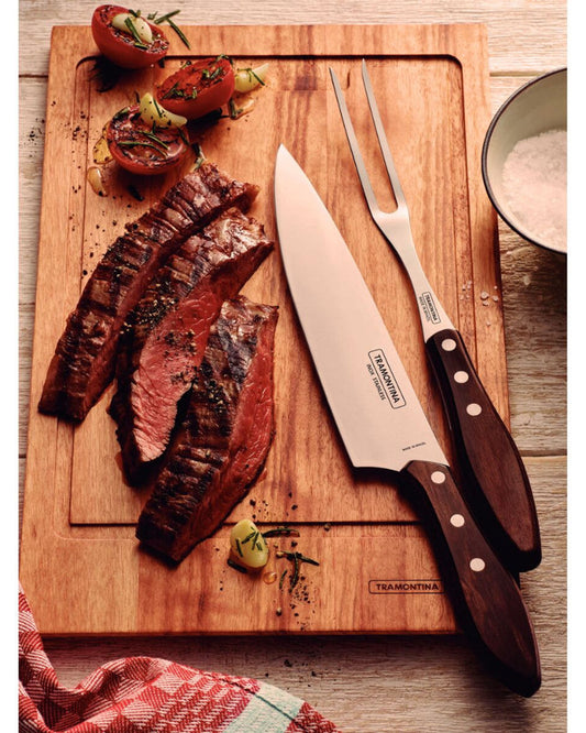 سكين لحوم ترامونتينا بشفرة من الفولاذ المقاوم للصدأ ومقبض من الخشب البني المعالج بطول 8 بوصات