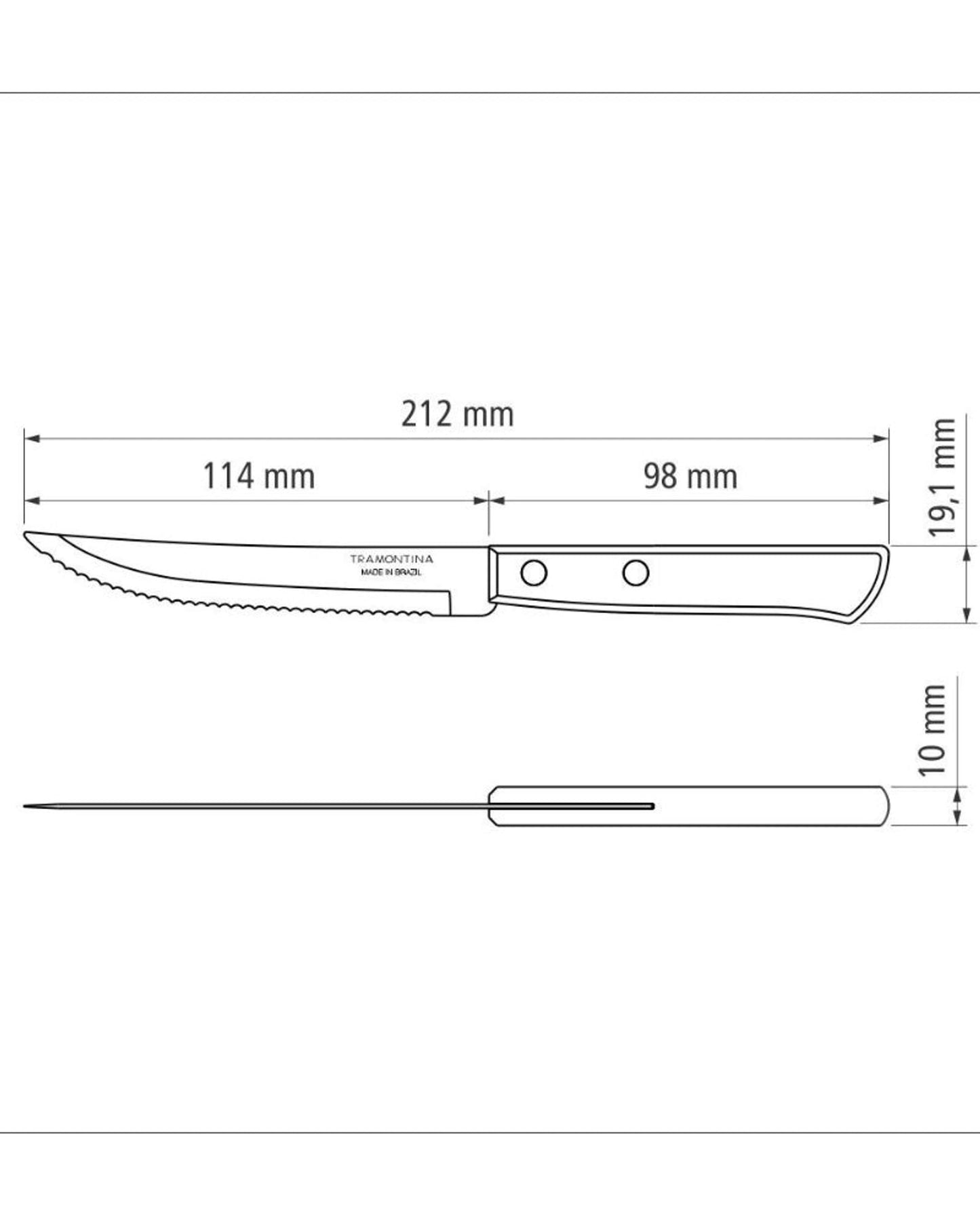 مجموعة سكاكين شرائح اللحم ترامونتينا، 6 قطع، بشفرات من الفولاذ المقاوم للصدأ ومقابض من الخشب البني