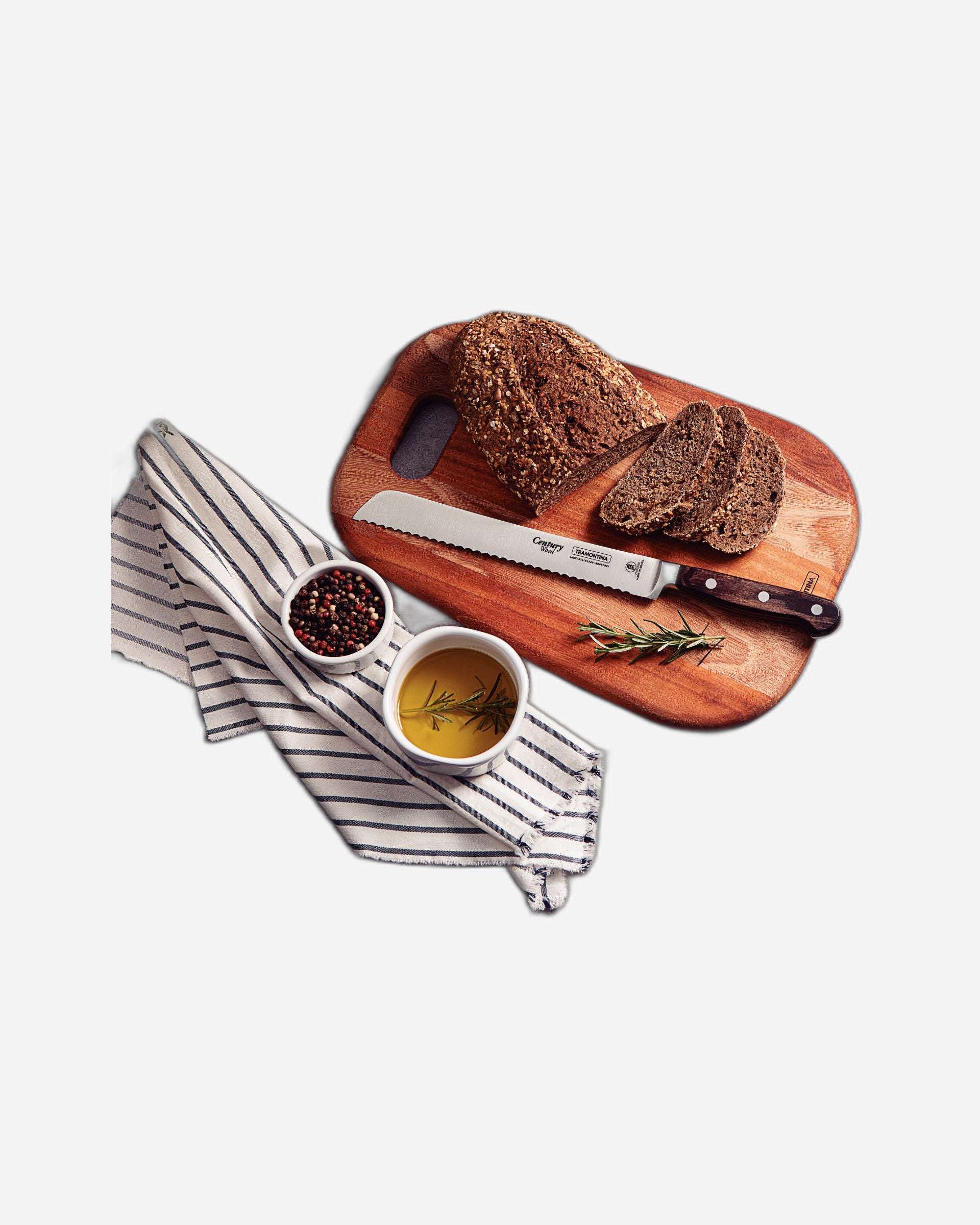 سكين خبز ترامونتينا برازيل سينشري وود بشفرة من الفولاذ المقاوم للصدأ ومقبض من الخشب المعالج باللون البني، مقاس 8 بوصات