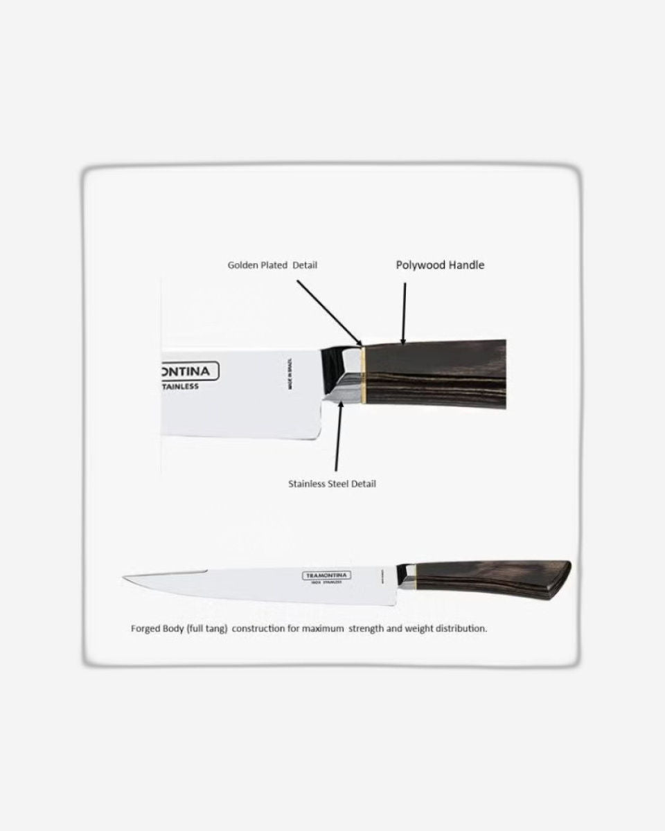 سكين ترامونتينا برازيل سينشري وود متعدد الاستخدامات بشفرة من الفولاذ المقاوم للصدأ ومقبض من الخشب المعالج باللون البني، مقاس 8 بوصات