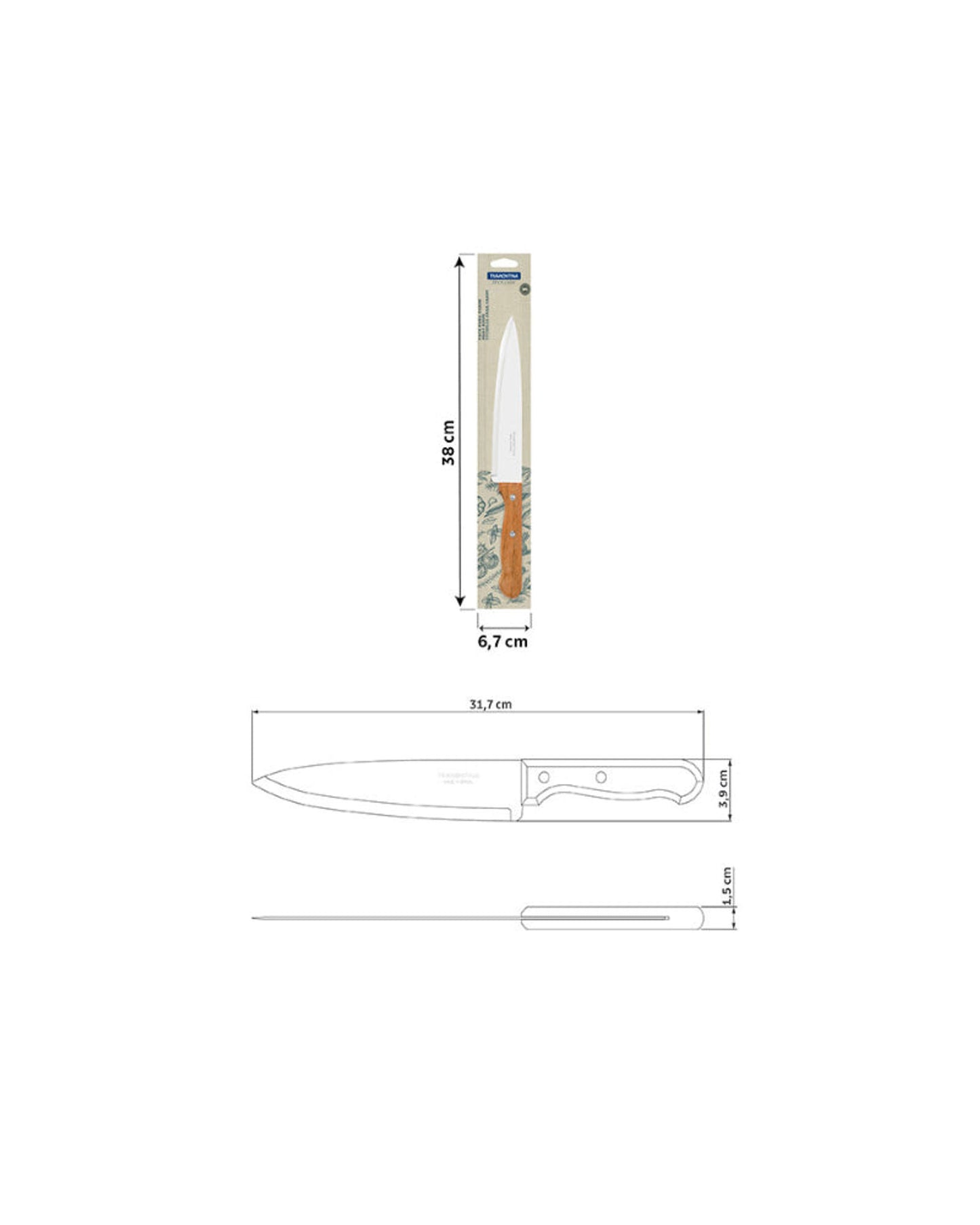 سكين طهاة ترامونتينا ديناميك 8 بوصة بشفرة من الفولاذ المقاوم للصدأ ومقبض من الخشب الطبيعي