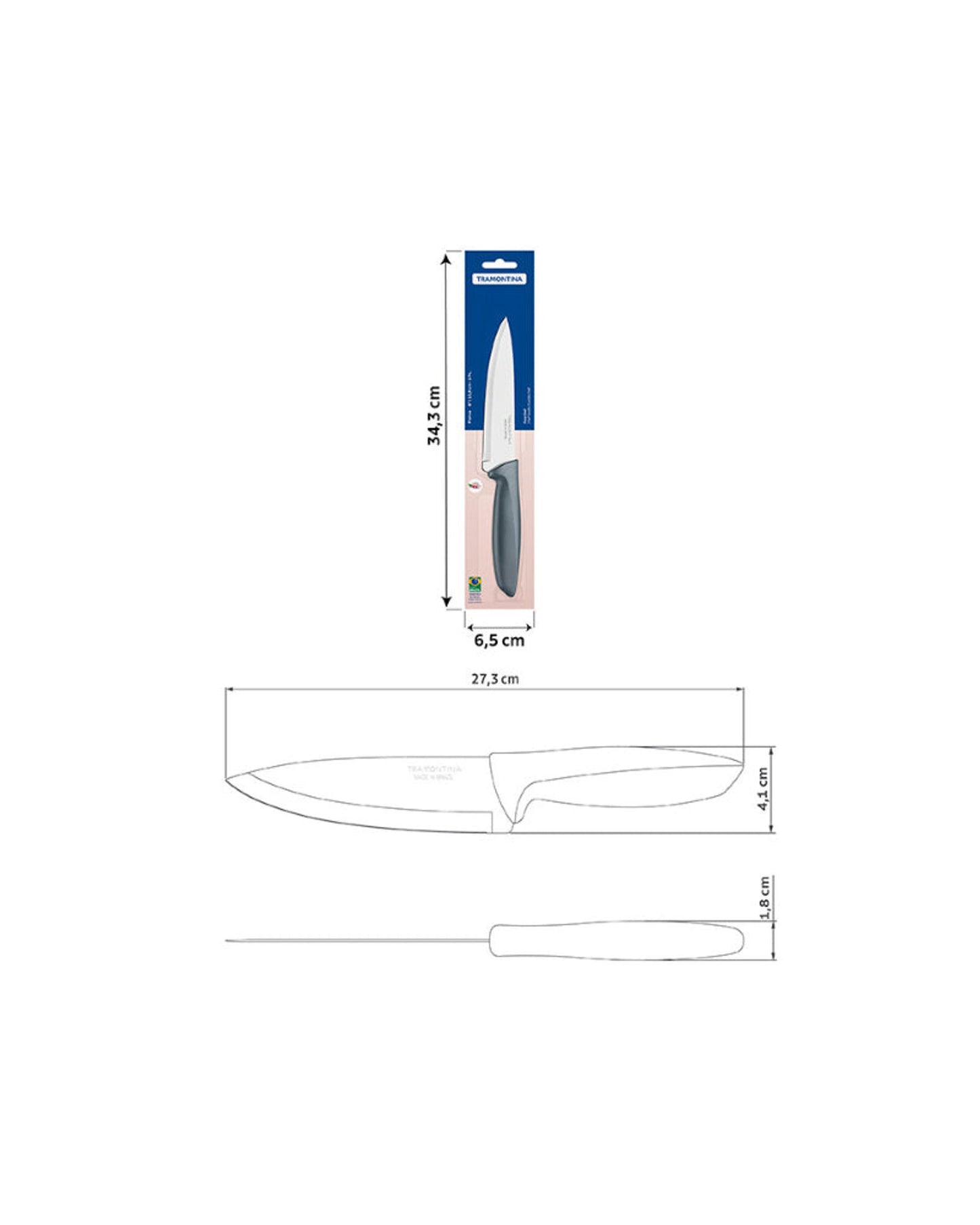 سكين طهاة ترامونتينا بلينوس بشفرة من الفولاذ المقاوم للصدأ ومقبض من البولي بروبيلين الرمادي 6 بوصات