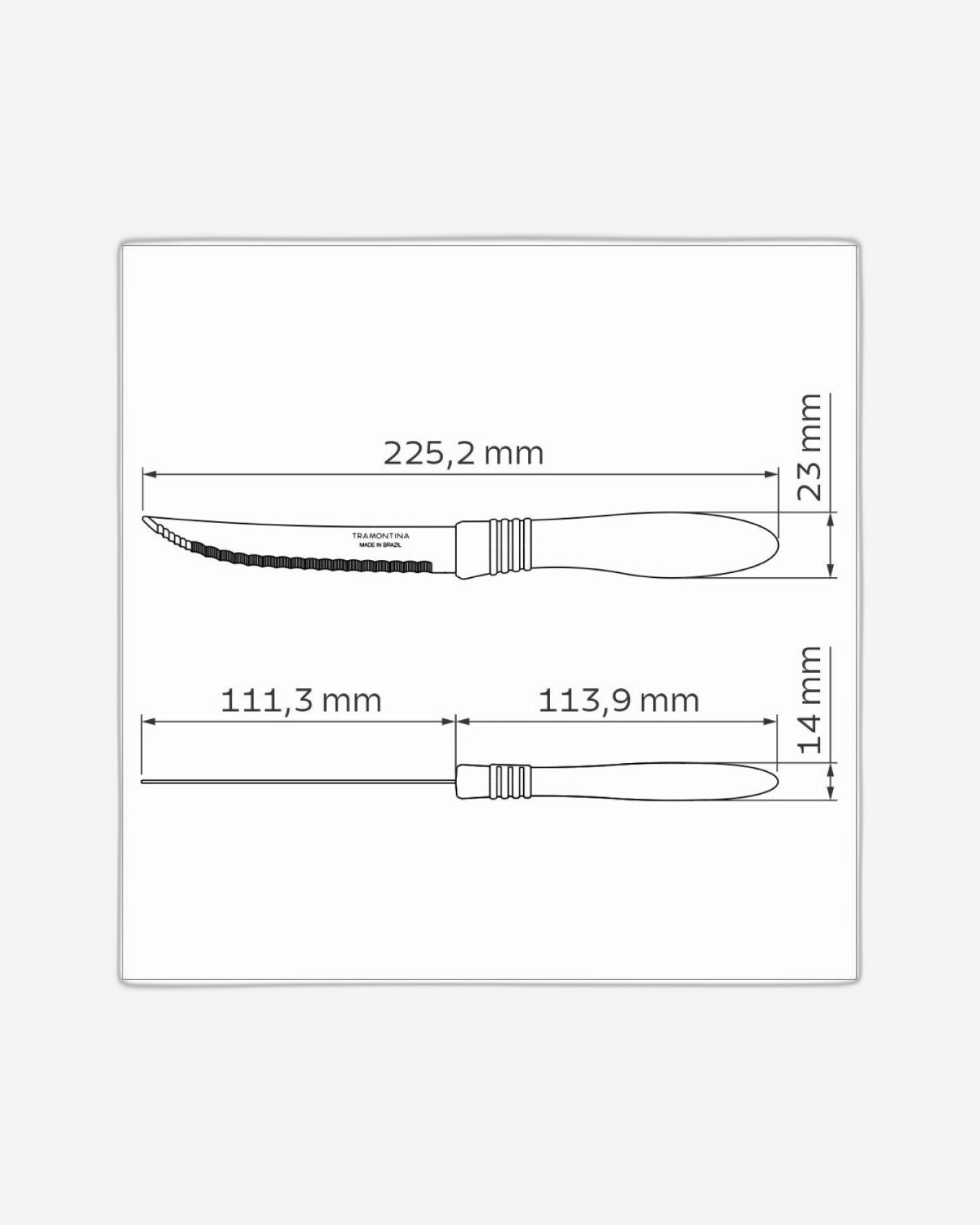سكين شرائح اللحم ترامونتينا كور آند كور 5 بوصة بشفرة من الفولاذ المقاوم للصدأ ذات حواف مسننة دقيقة ومقبض من البولي بروبيلين الأزرق