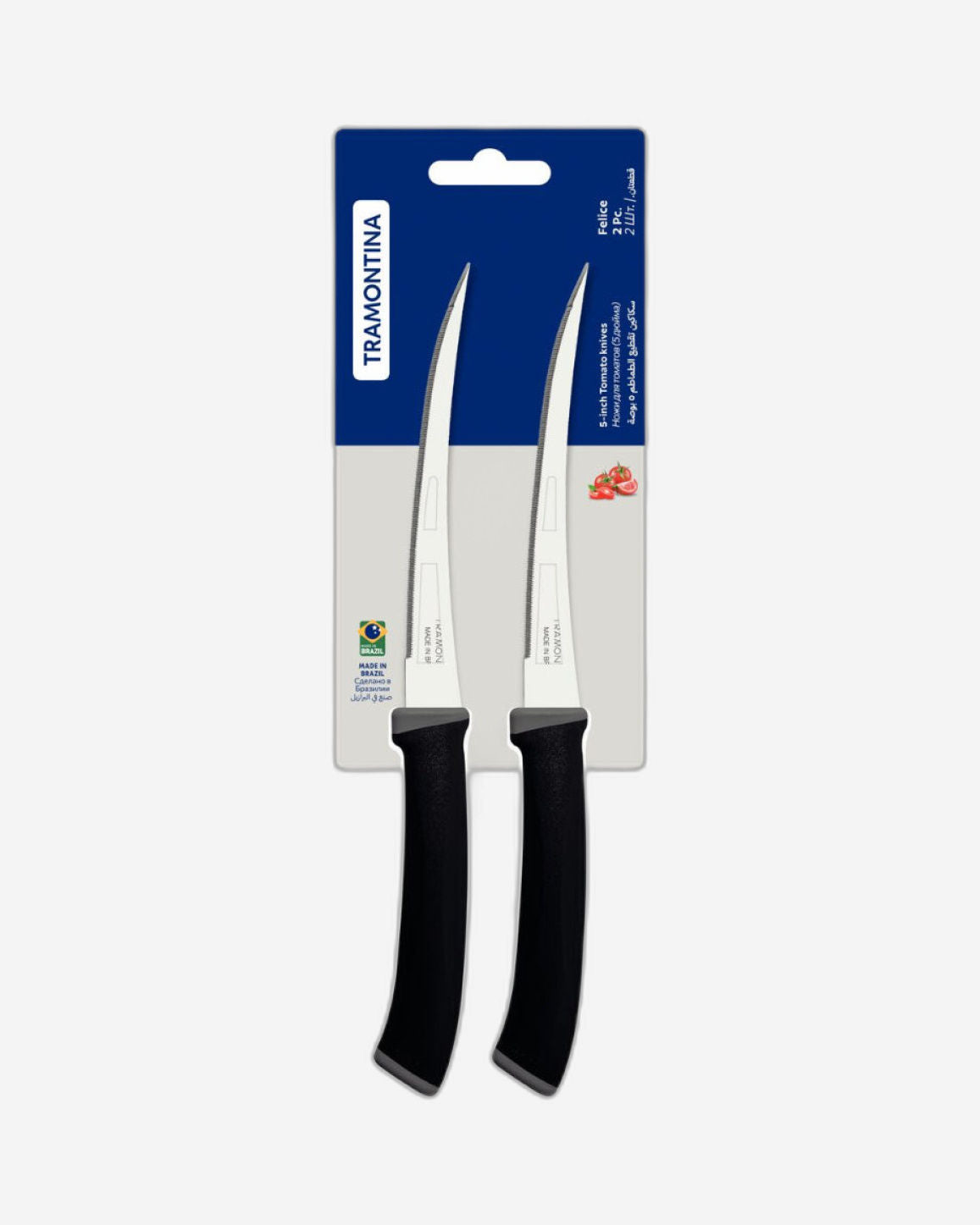 طقم سكاكين طماطم ترامونتينا فيليس مكون من قطعتين بشفرات من الفولاذ المقاوم للصدأ ومقابض من البولي بروبيلين الأسود