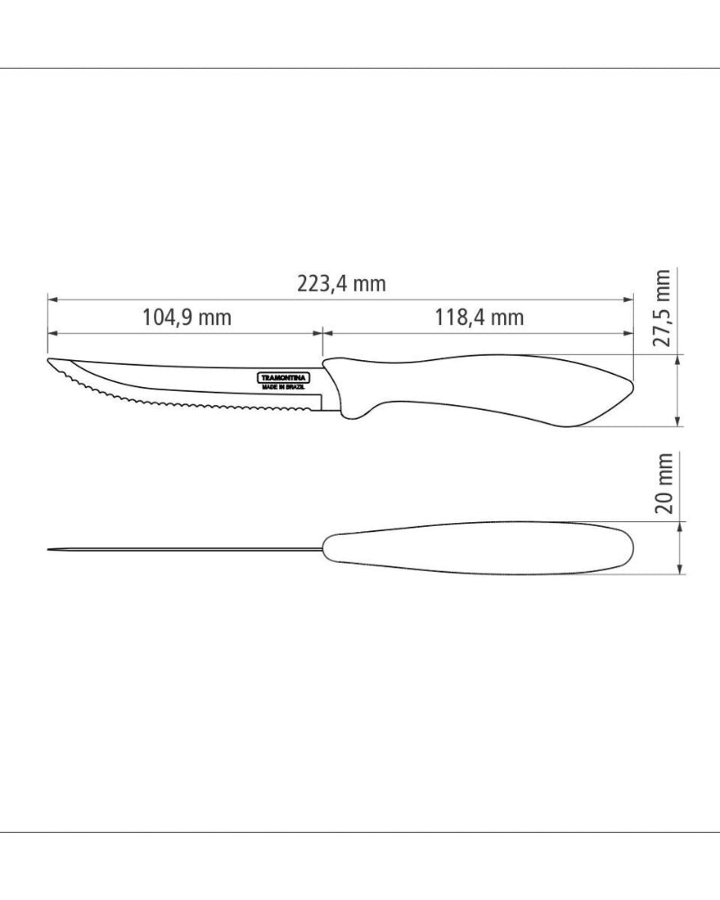سكين ترامونتينا أفيلاتا 5 بوصة لتقطيع شرائح اللحم والفواكه بشفرة من الفولاذ المقاوم للصدأ ومقبض من البولي بروبيلين الأسود