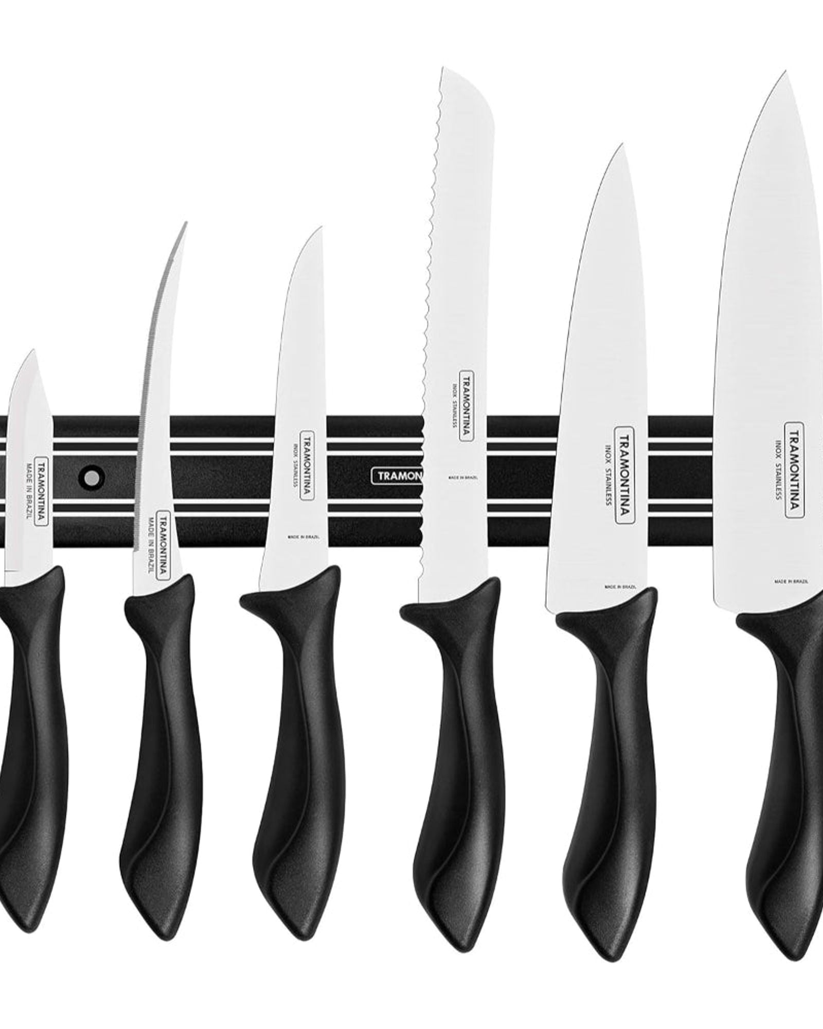 طقم رف وسكين مغناطيسي من ترامونتينا برازيل أفيلاتا، 7 قطع، بشفرة من الفولاذ المقاوم للصدأ ومقبض من البولي بروبيلين الأسود
