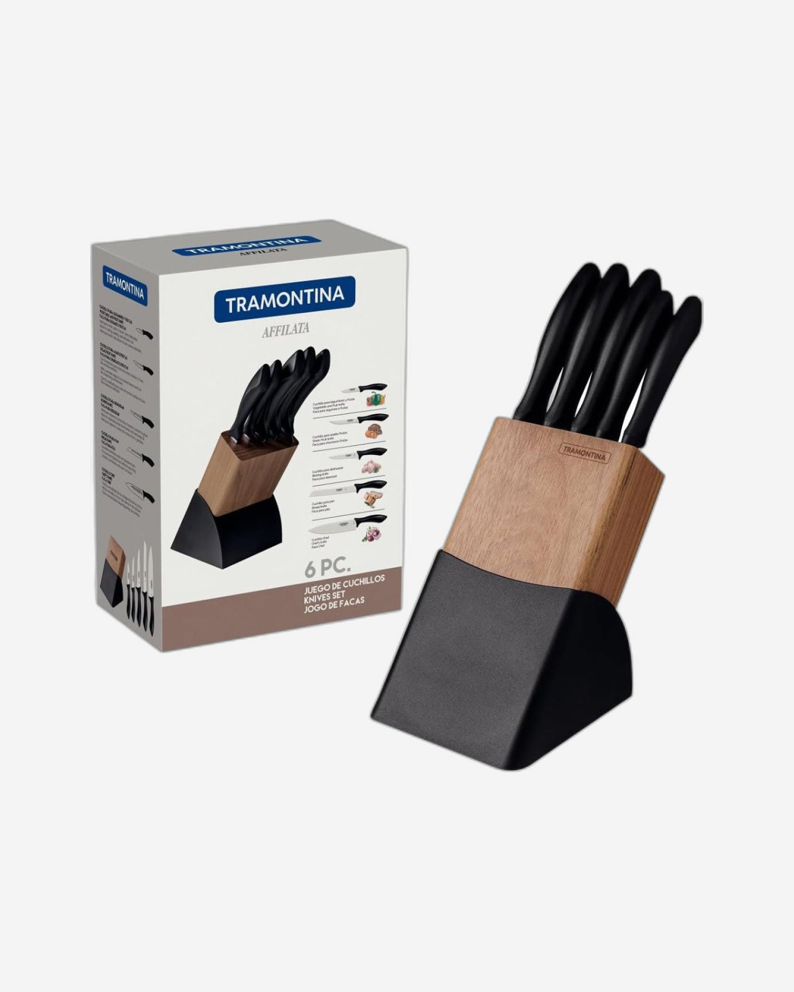 طقم سكاكين ترامونتينا برازيل أفيلاتا، 6 قطع، بشفرة من الفولاذ المقاوم للصدأ ومقبض من البولي بروبيلين الأسود